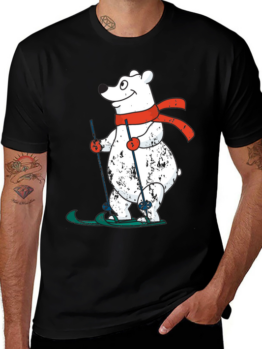 Skiing Polar Bear Graphic Tee - Fun Winter Shirt