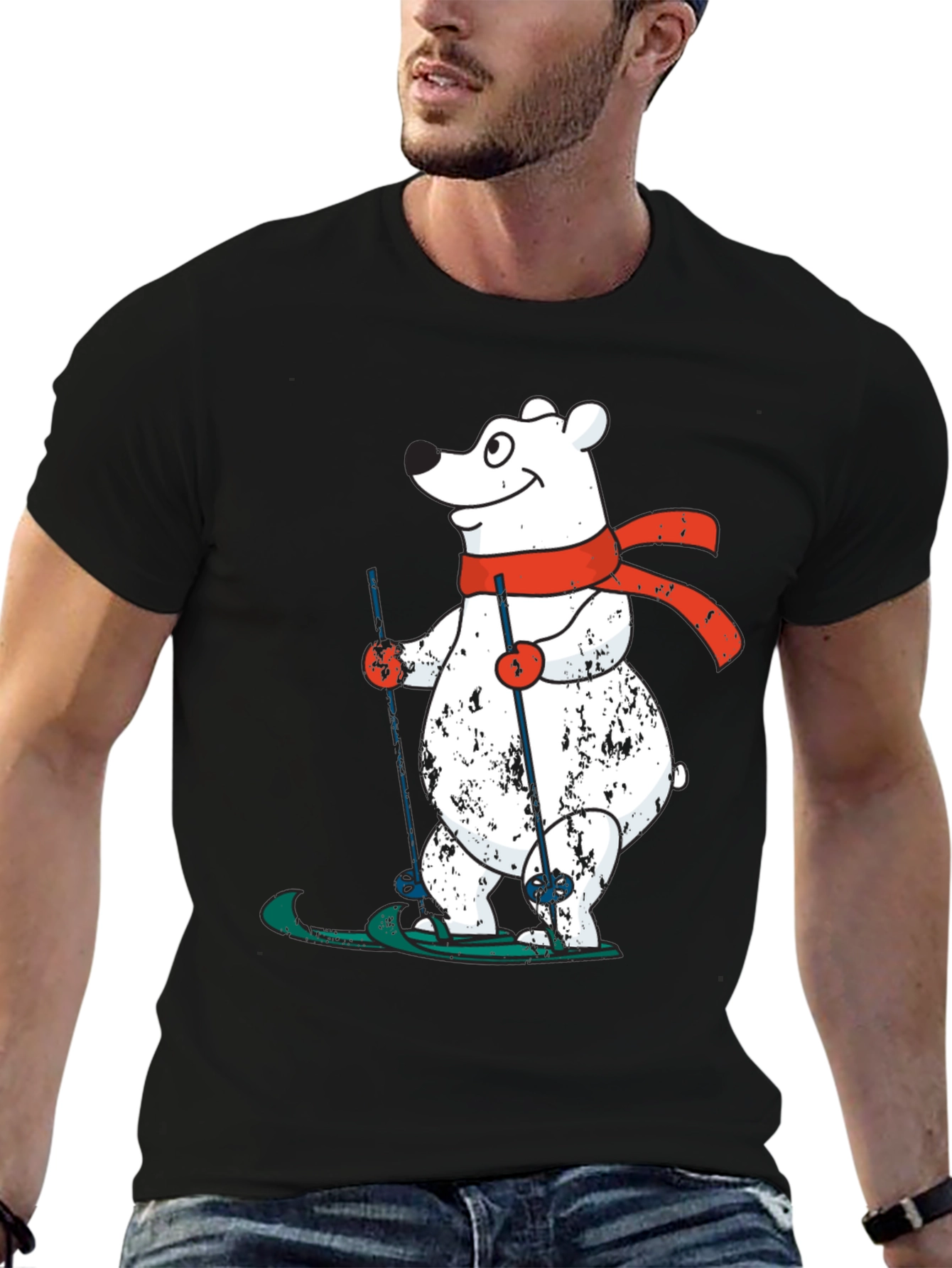 Skiing Polar Bear Graphic Tee - Fun Winter Shirt