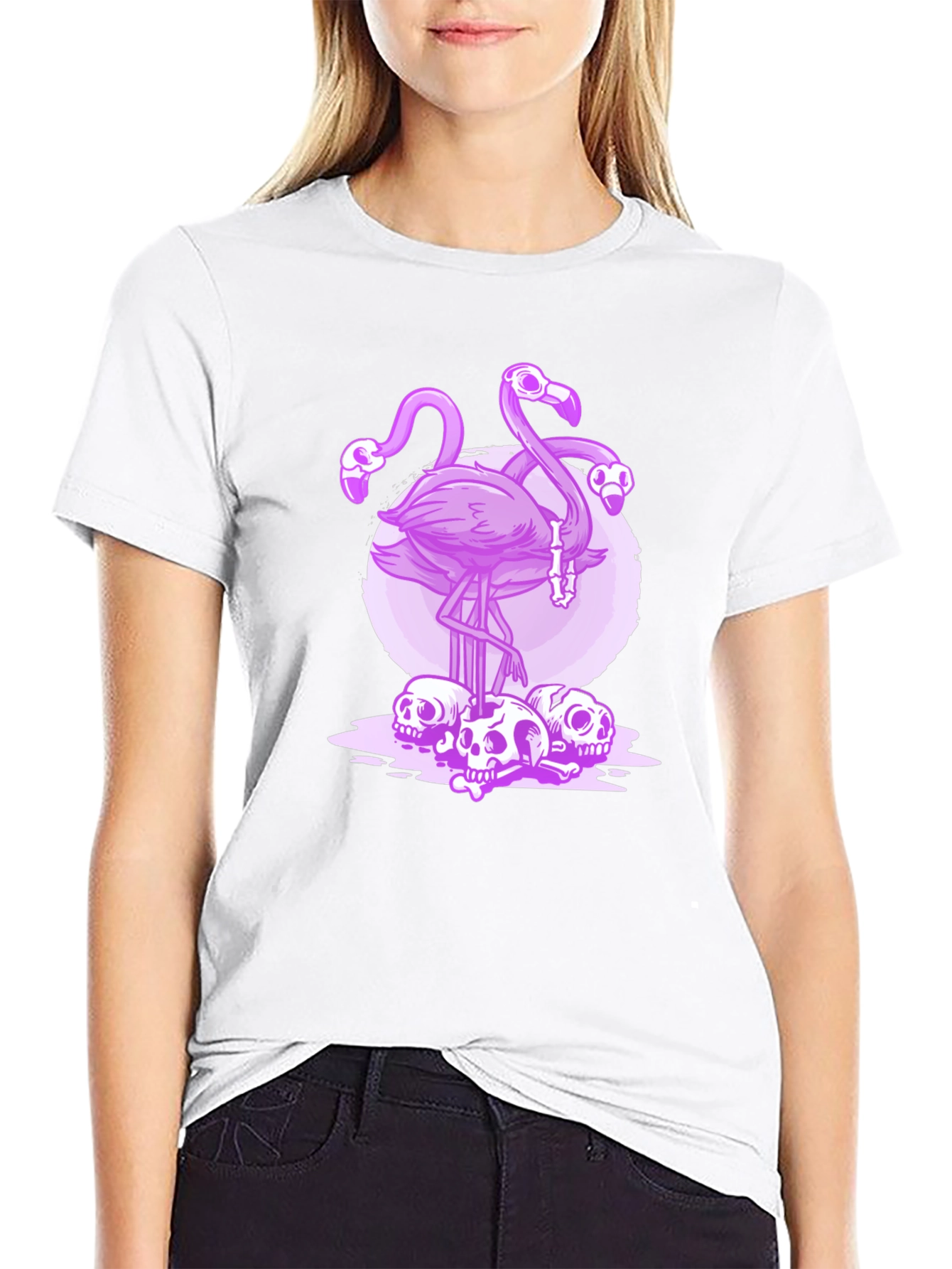 Flamingo Skulls Graphic Tee - Mens Black T-Shirt