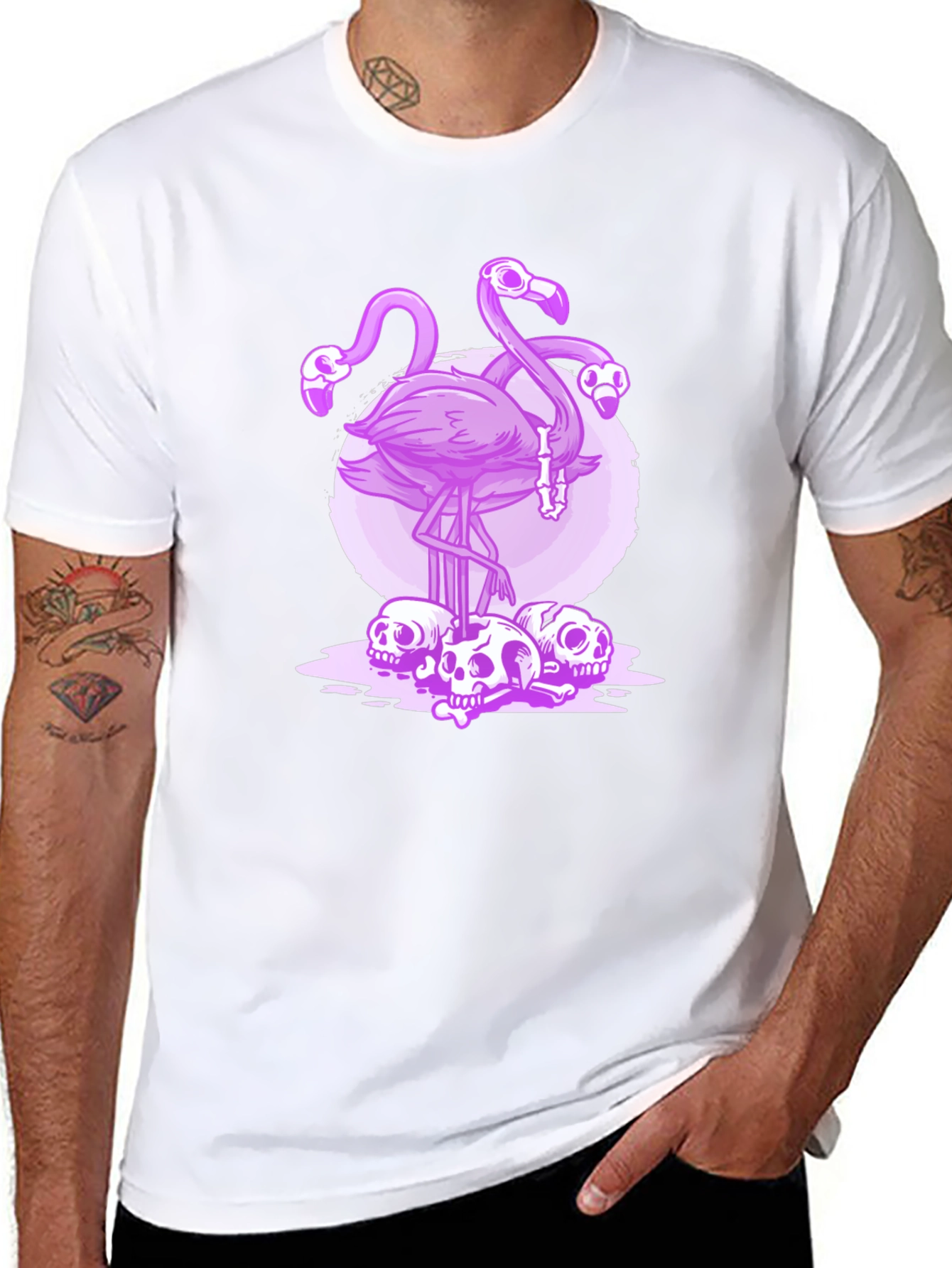 Flamingo Skulls Graphic Tee - Mens Black T-Shirt