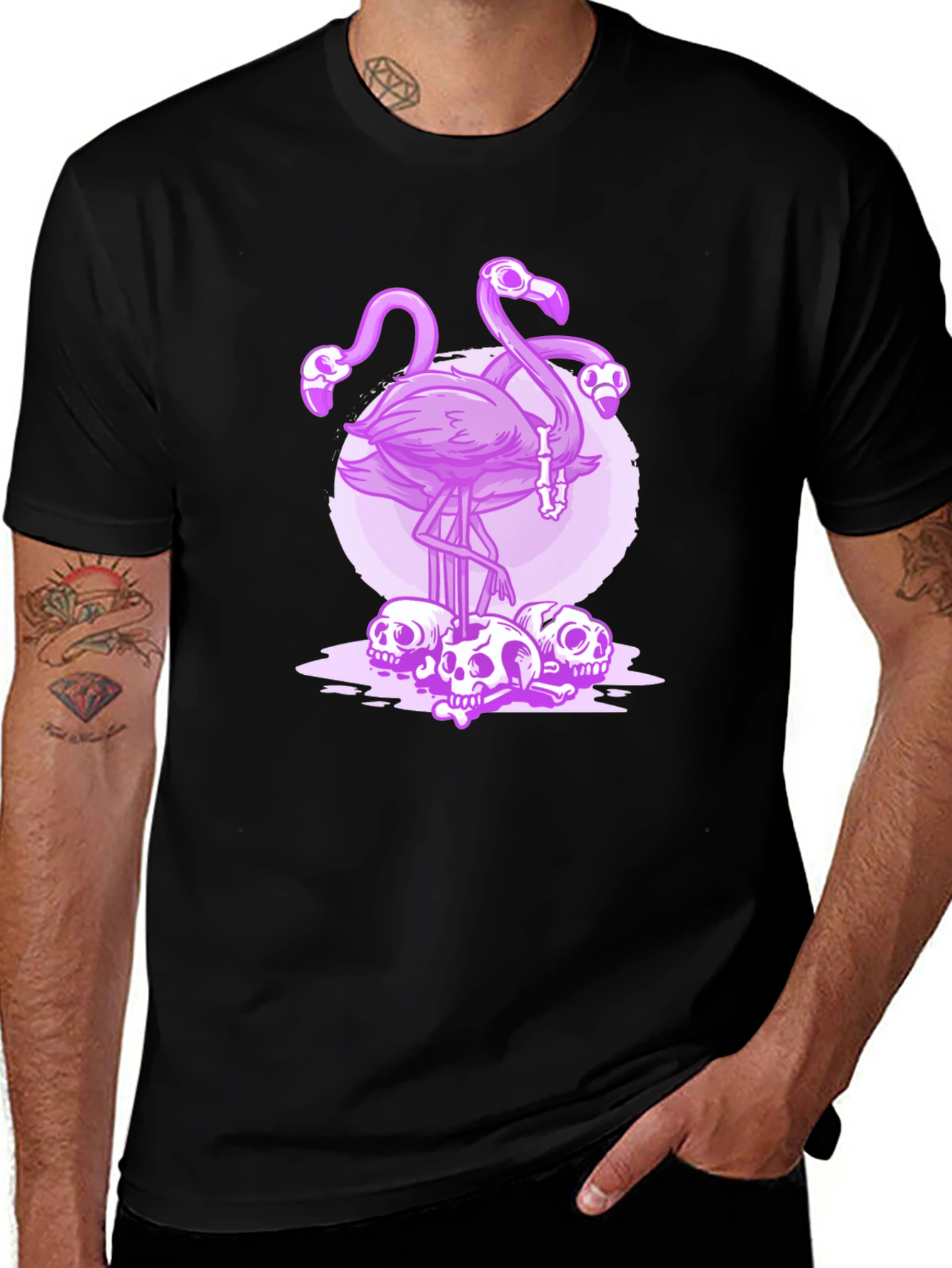 Flamingo Skulls Graphic Tee - Mens Black T-Shirt