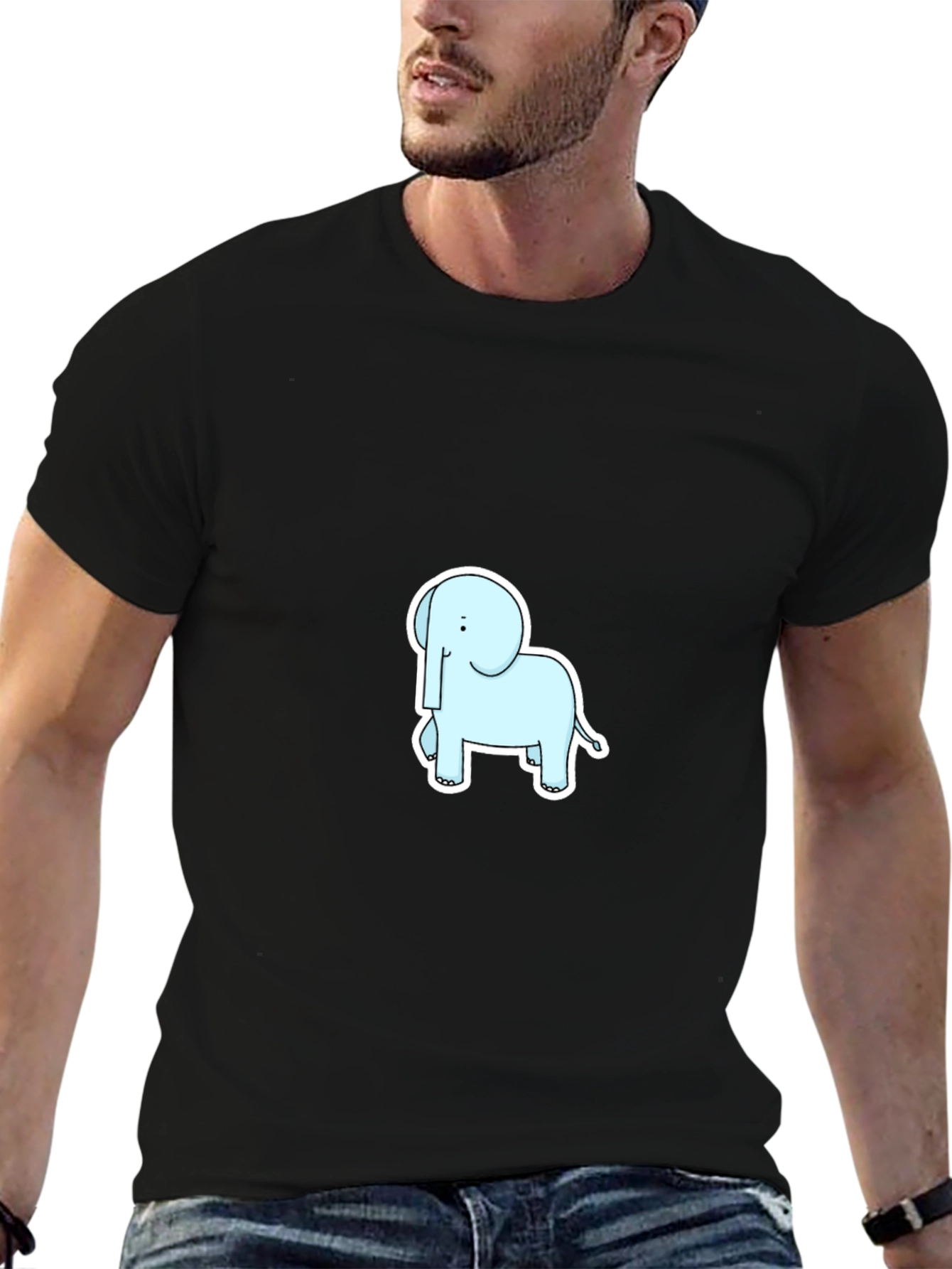 Cute Elephant Graphic Tee - Black Cotton Shirt