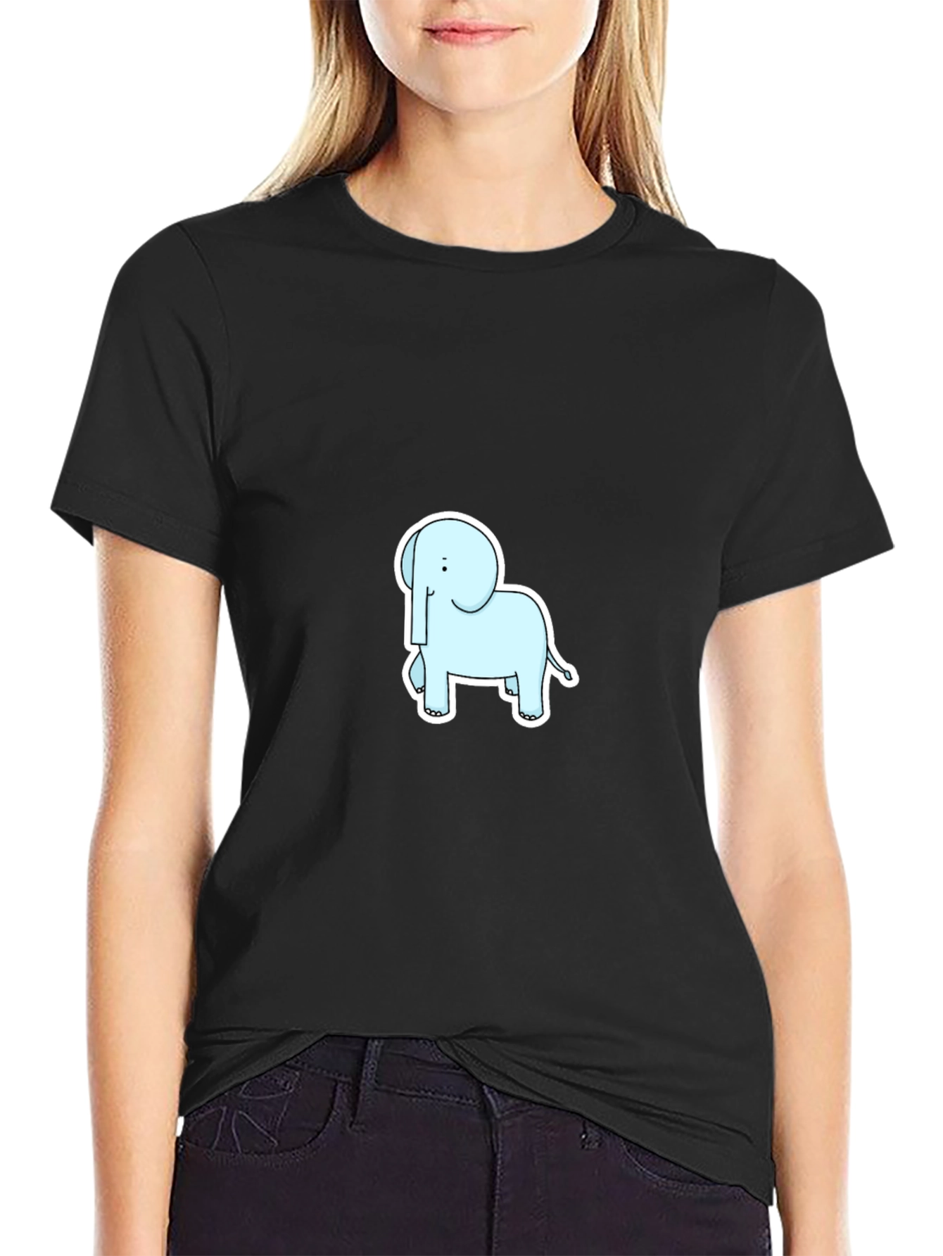 Cute Elephant Graphic Tee - Black Cotton Shirt