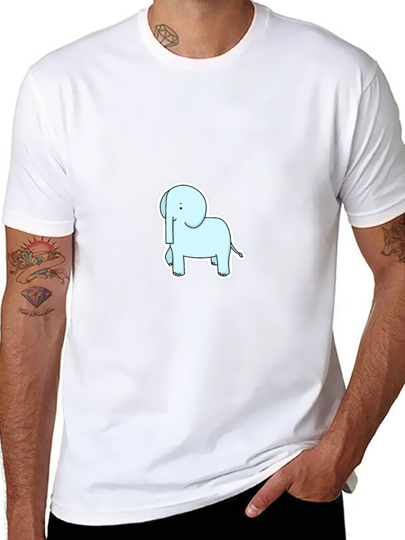 Cute Elephant Graphic Tee - Black Cotton Shirt