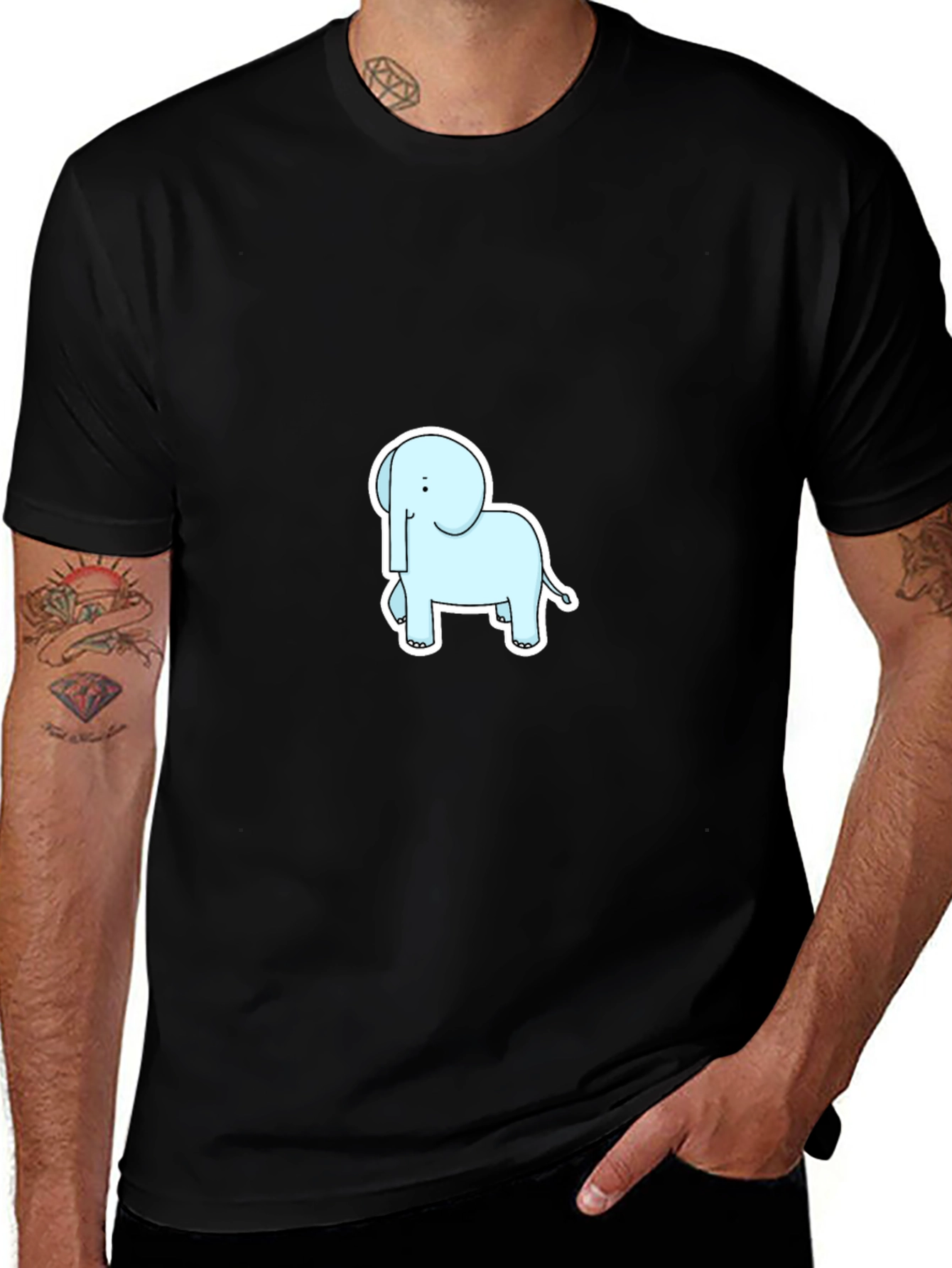 Cute Elephant Graphic Tee - Black Cotton Shirt