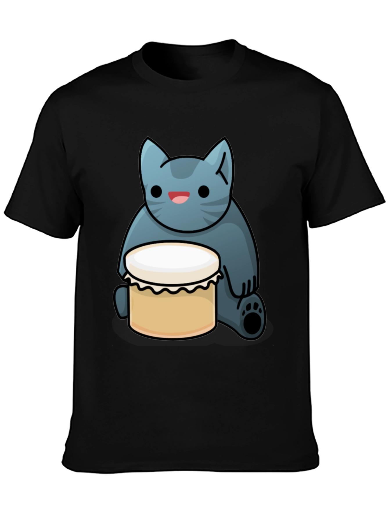 Cat Drum T-Shirt - Black Fun Graphic Tee