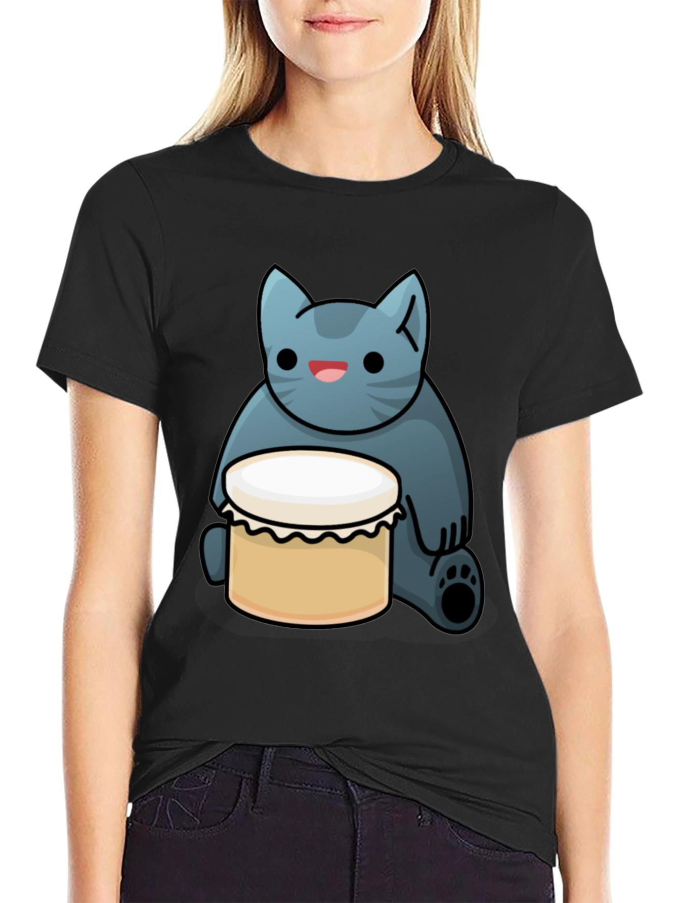 Cat Drum T-Shirt - Black Fun Graphic Tee