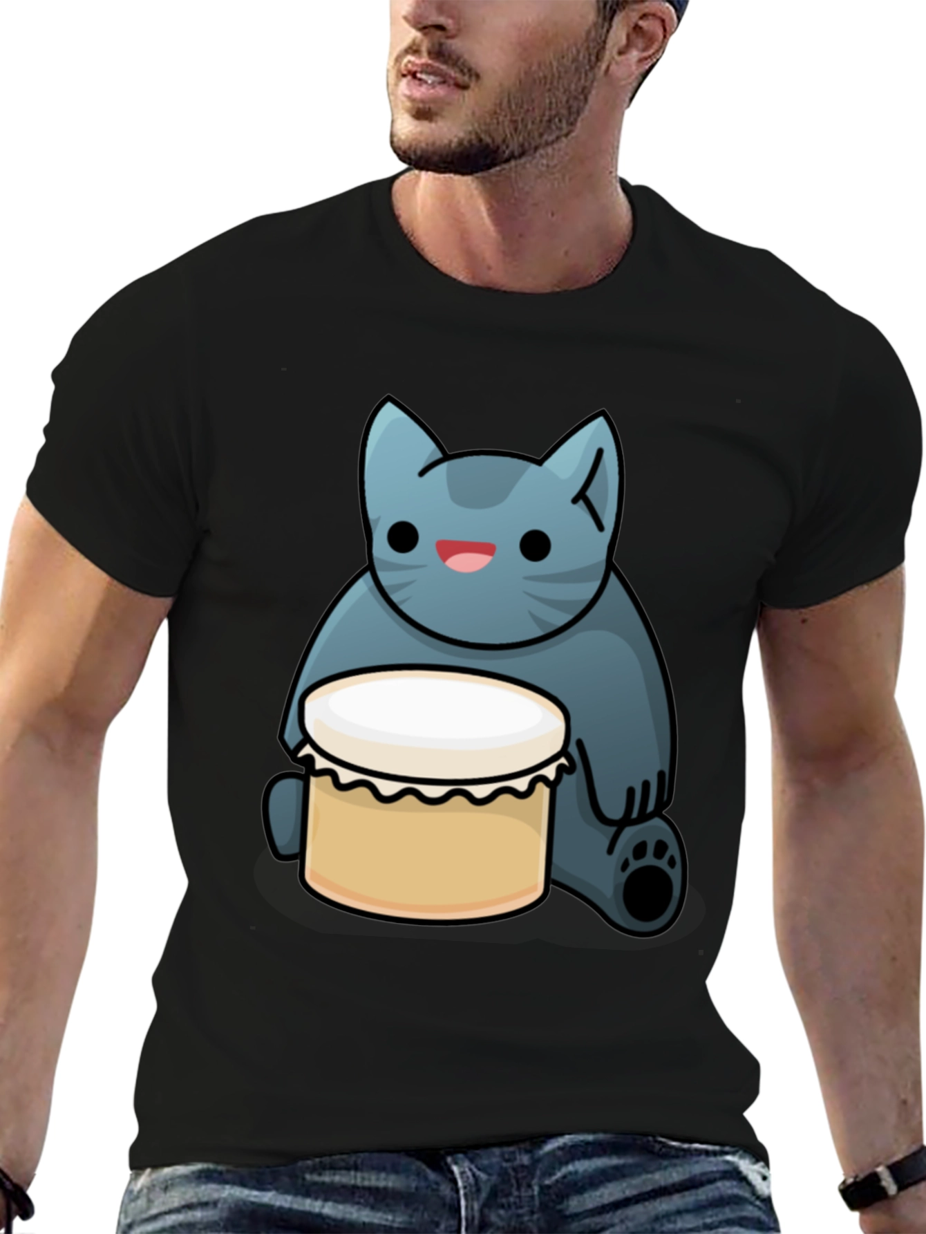 Cat Drum T-Shirt - Black Fun Graphic Tee