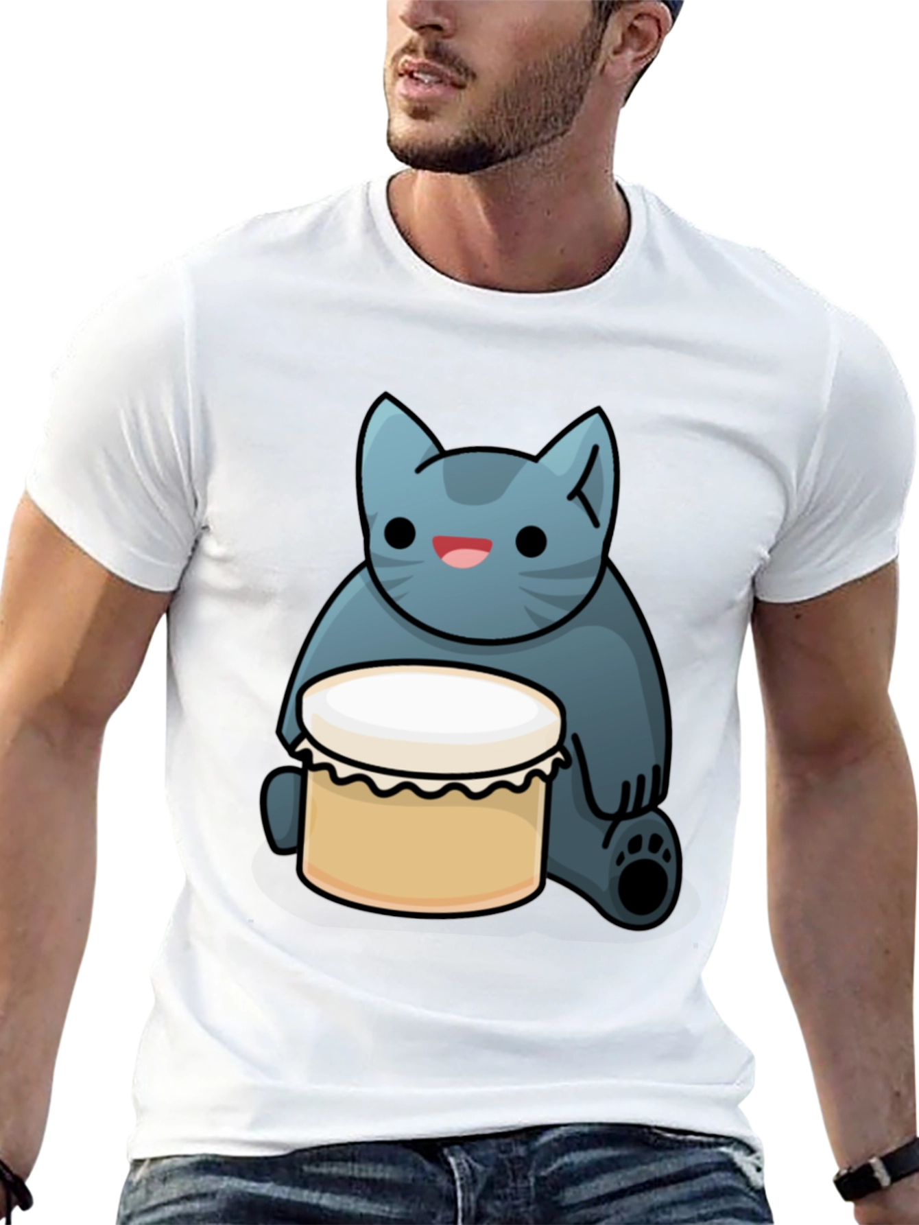 Cat Drum T-Shirt - Black Fun Graphic Tee