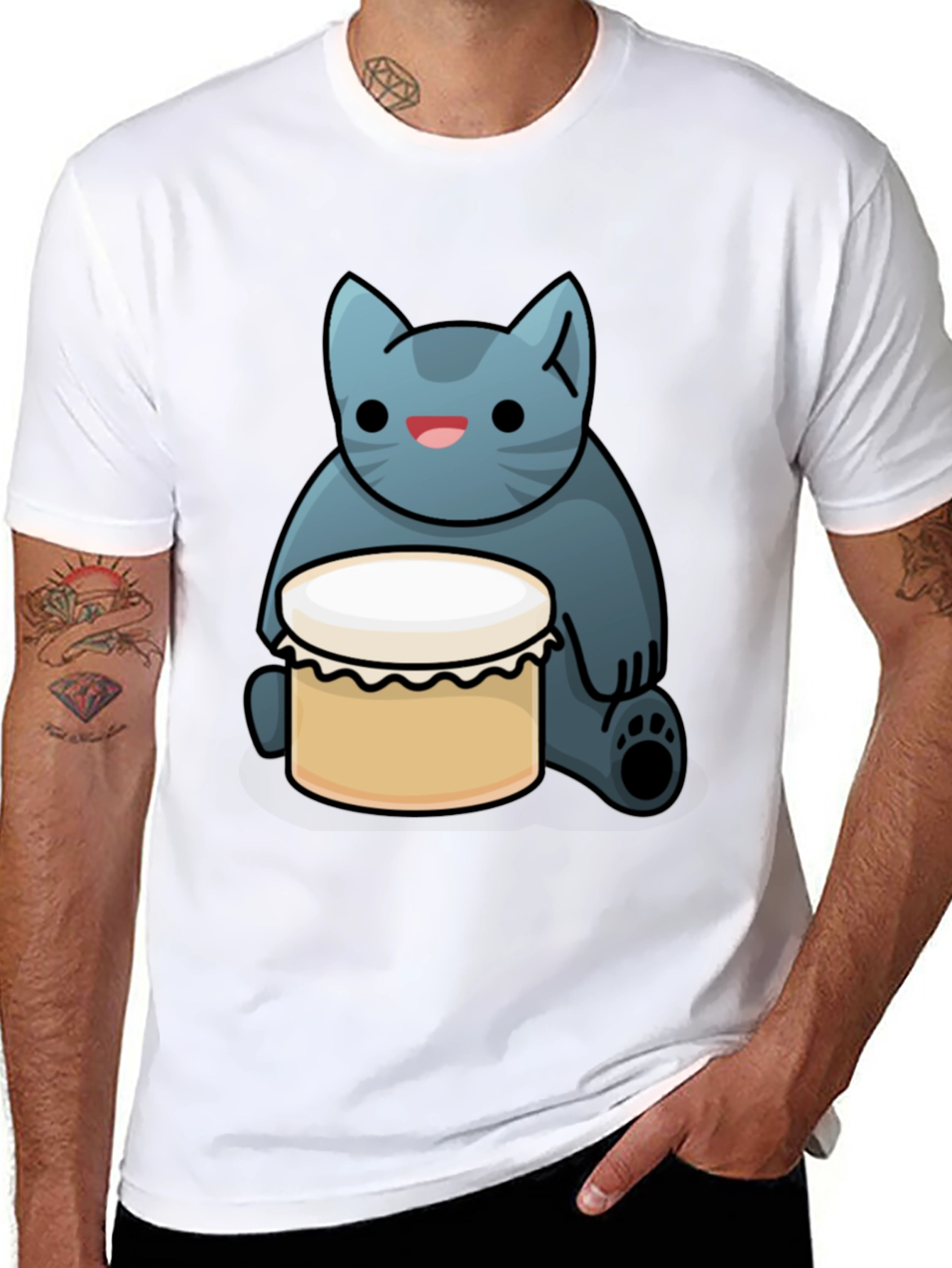 Cat Drum T-Shirt - Black Fun Graphic Tee