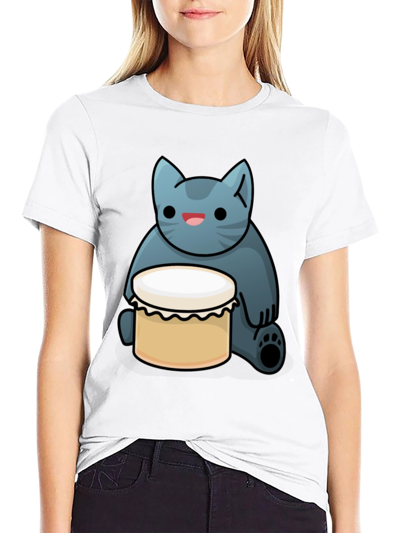 Cat Drum T-Shirt - Black Fun Graphic Tee