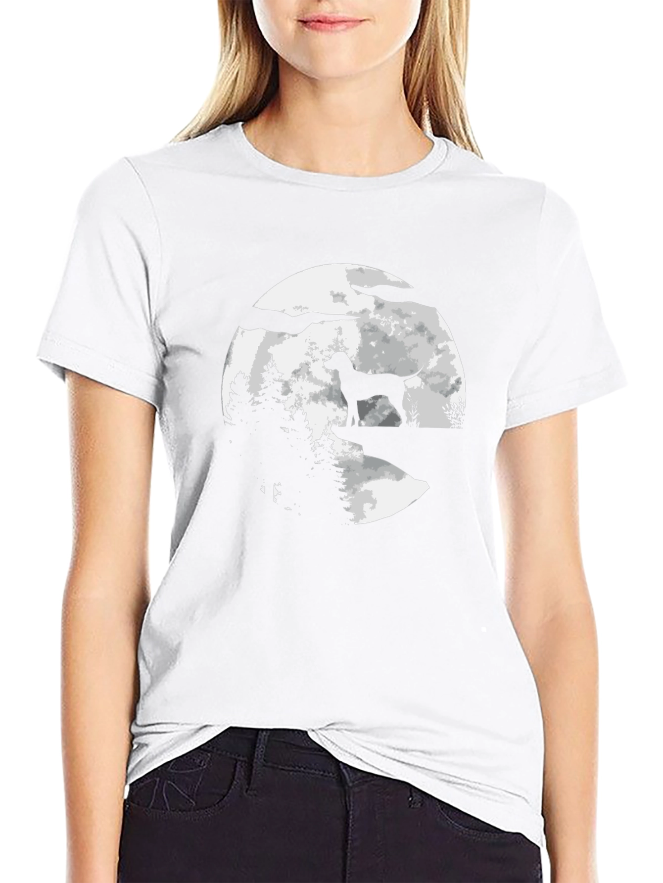 Dog Moon Silhouette Graphic T-Shirt