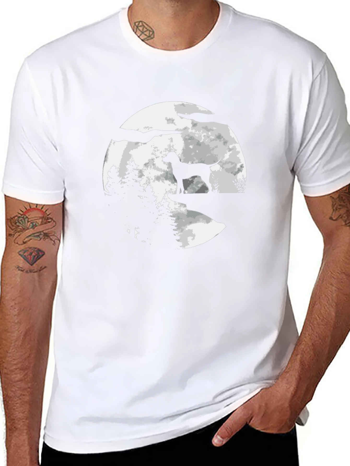 Dog Moon Silhouette Graphic T-Shirt