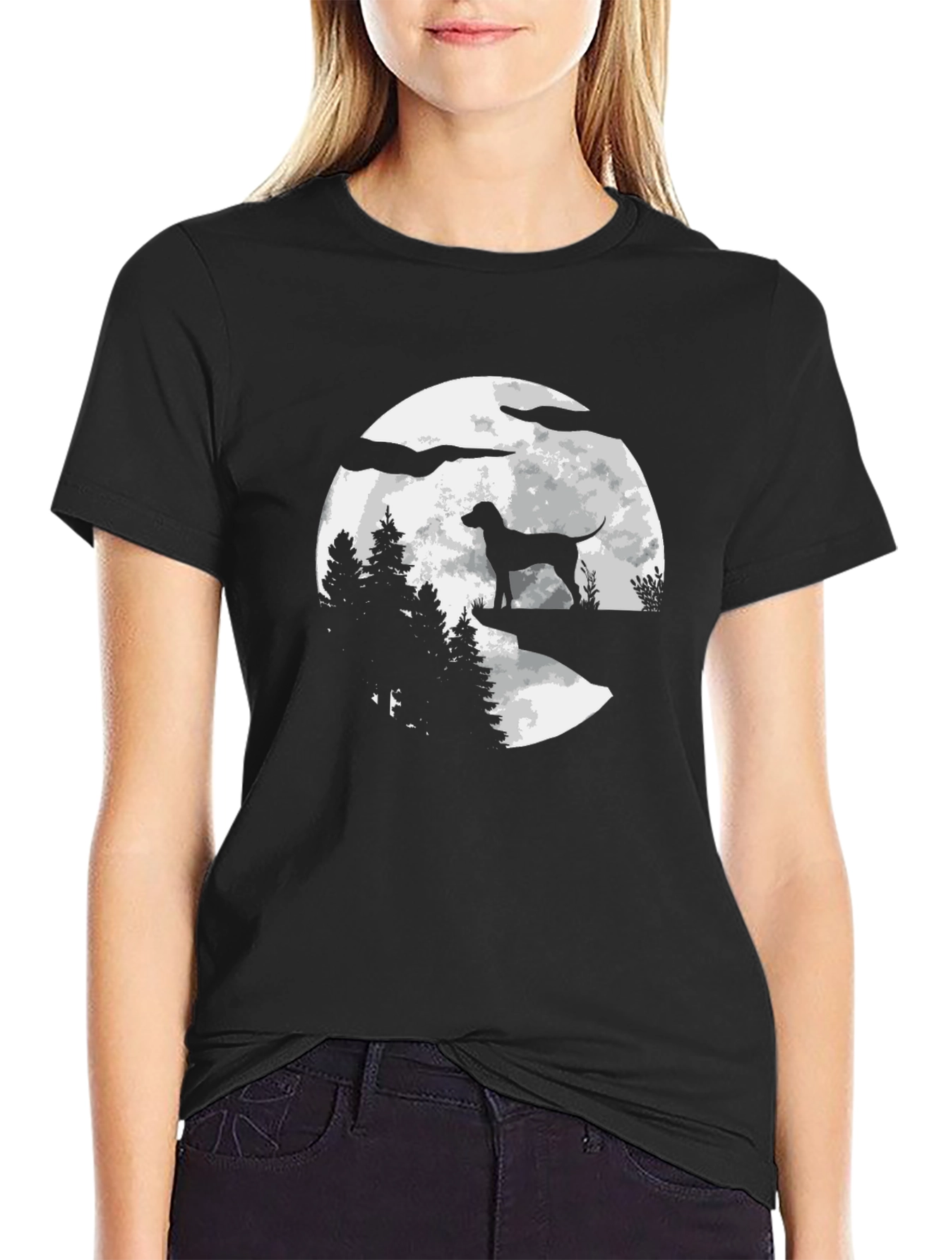 Dog Moon Silhouette Graphic T-Shirt