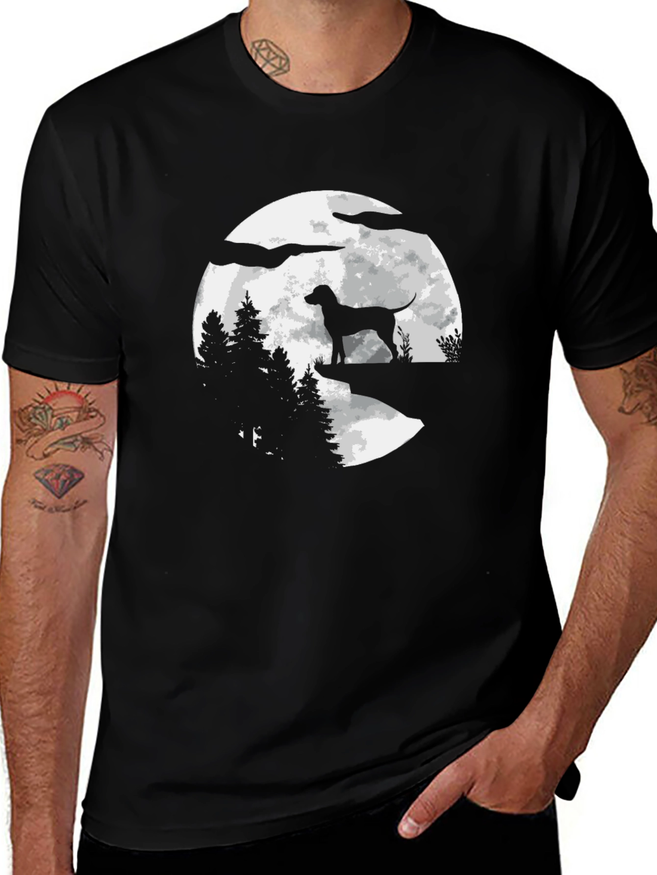 Dog Moon Silhouette Graphic T-Shirt
