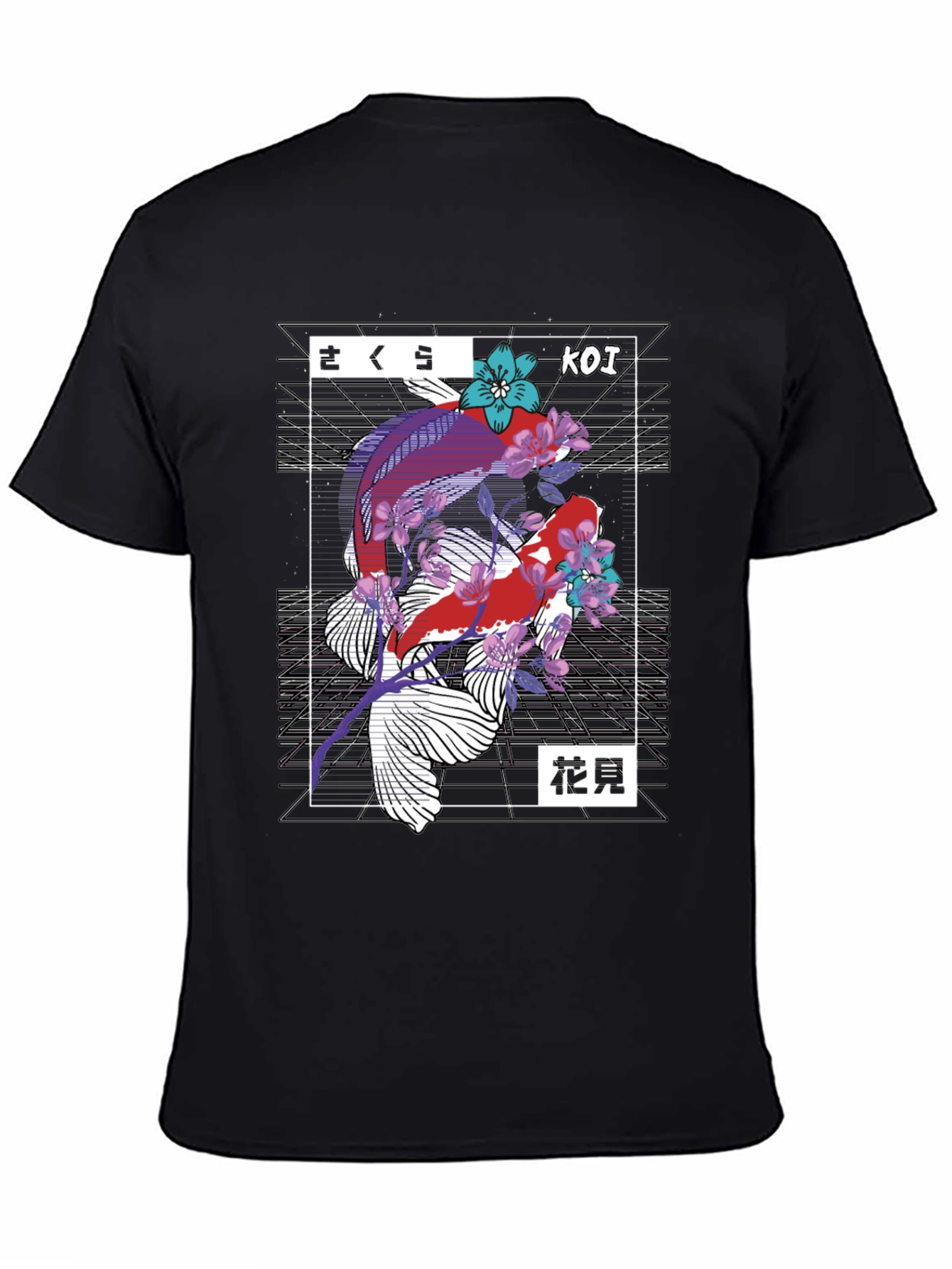 Koi Fish Graphic Print Black T-Shirt