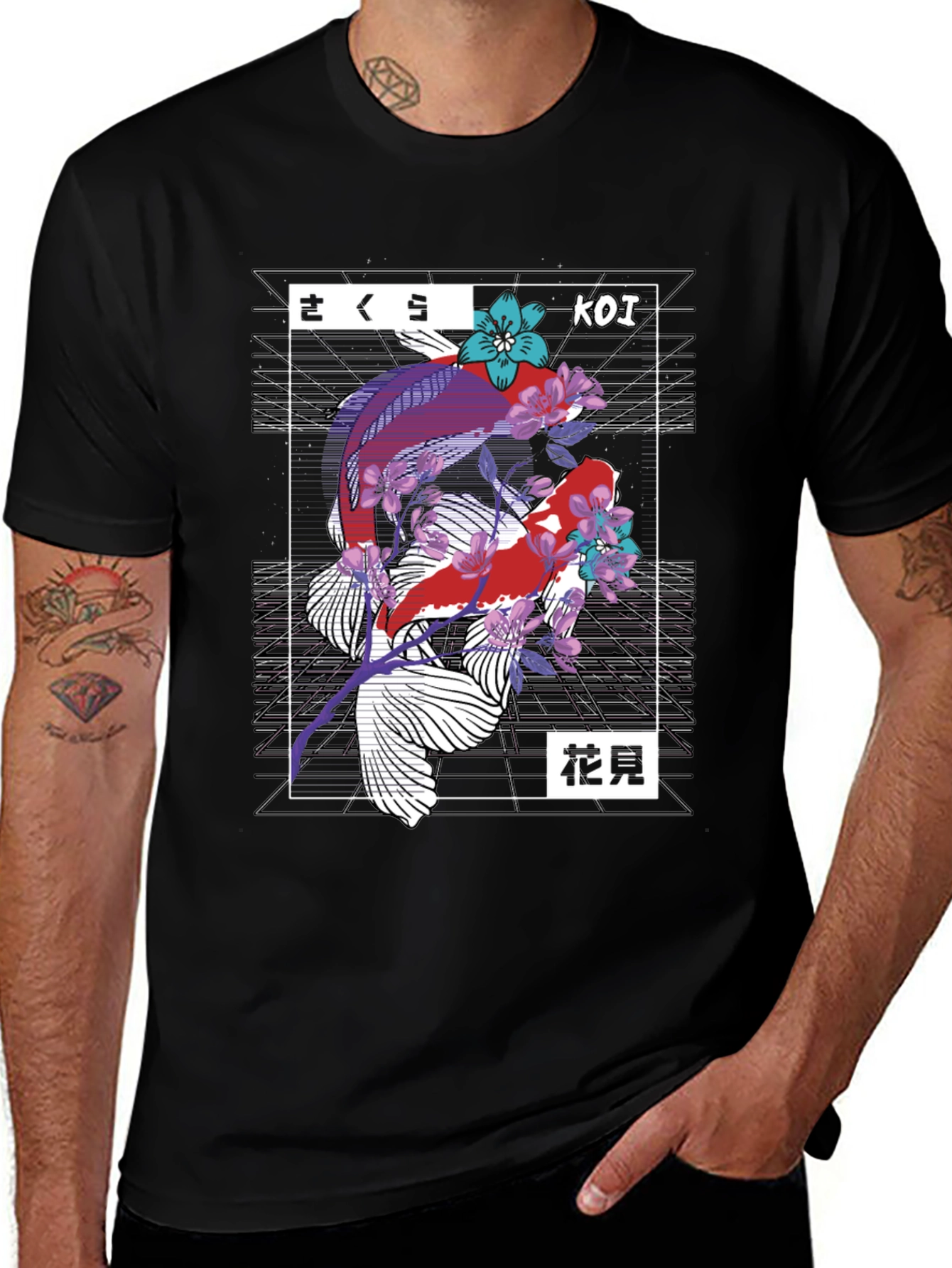 Koi Fish Graphic Print Black T-Shirt