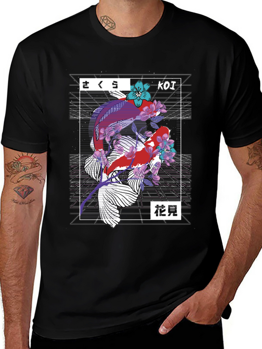 Koi Fish Graphic Print Black T-Shirt