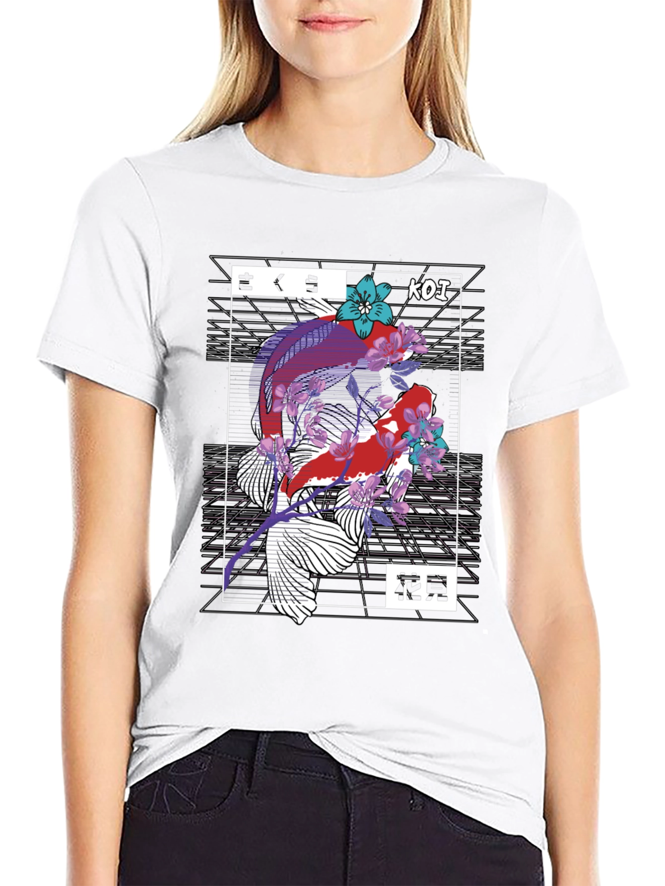 Koi Fish Graphic Print Black T-Shirt