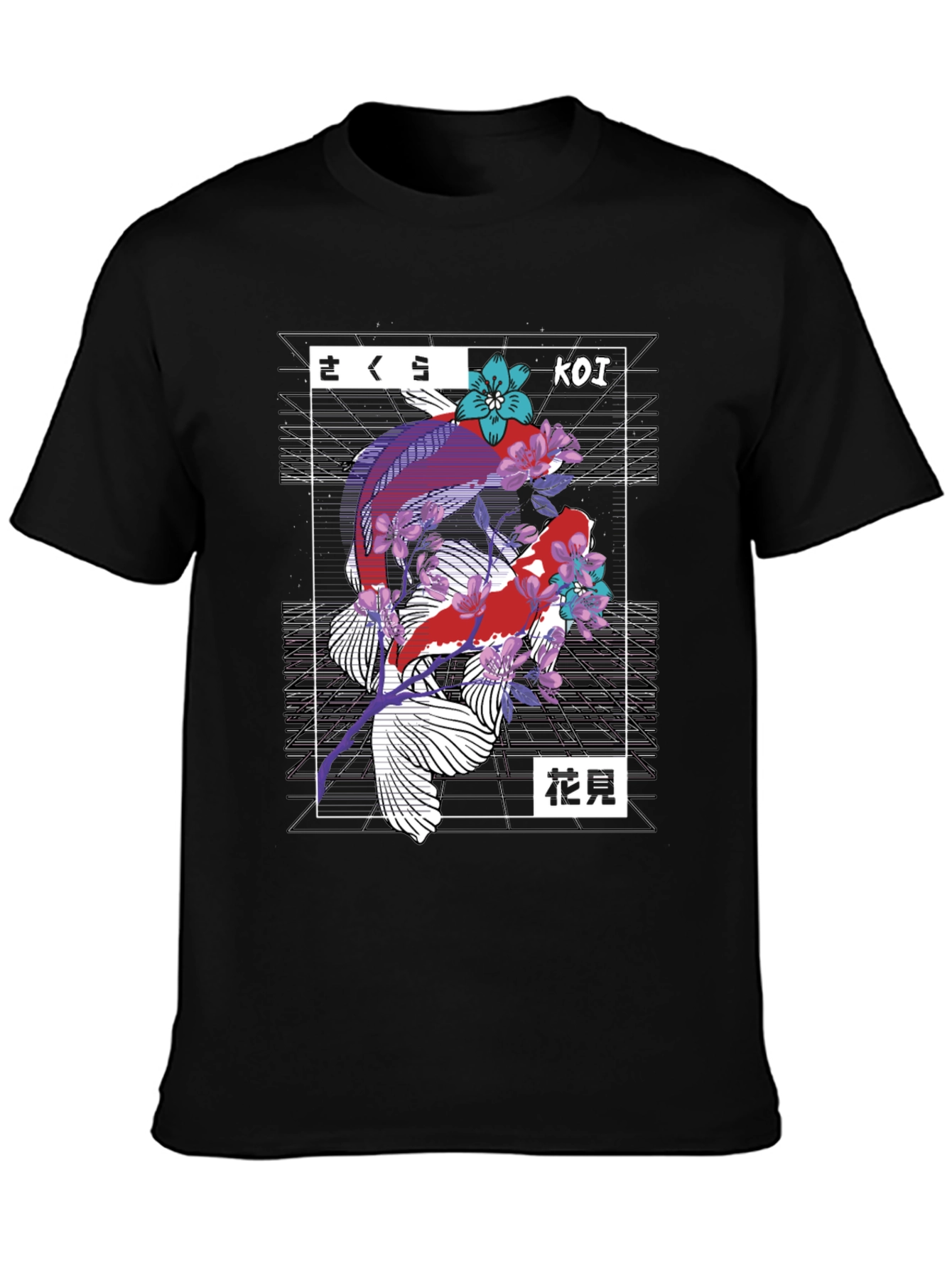 Koi Fish Graphic Print Black T-Shirt