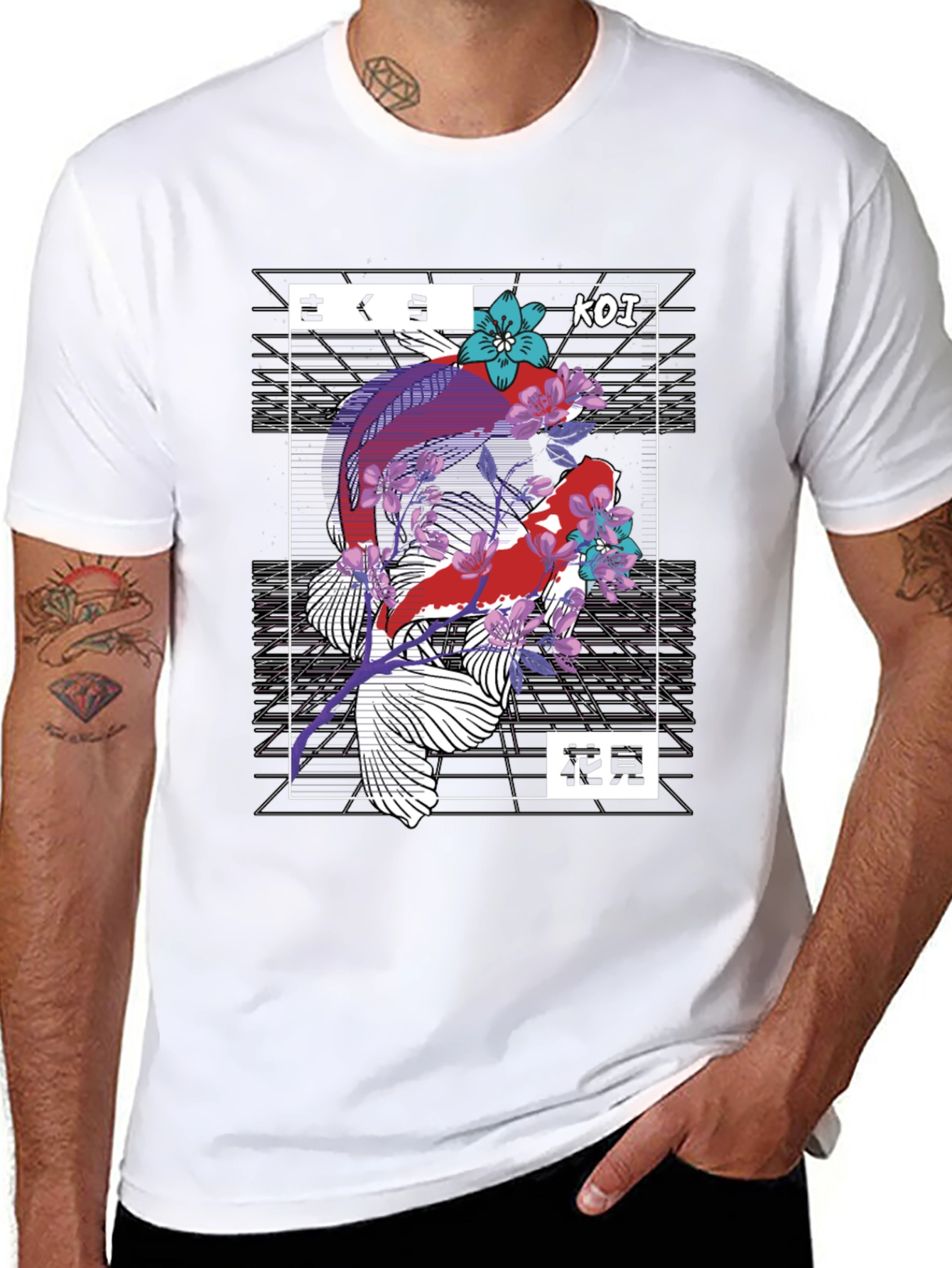 Koi Fish Graphic Print Black T-Shirt