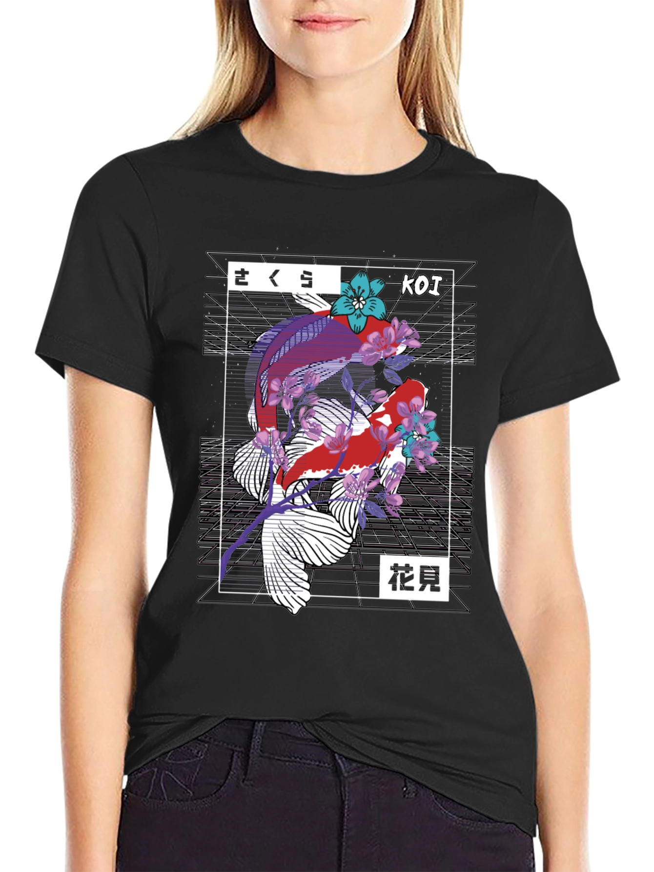 Koi Fish Graphic Print Black T-Shirt