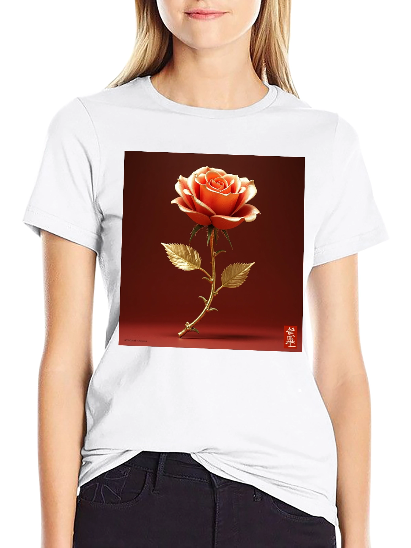 Elegant Rose Graphic Tee - Stylish Black T-Shirt