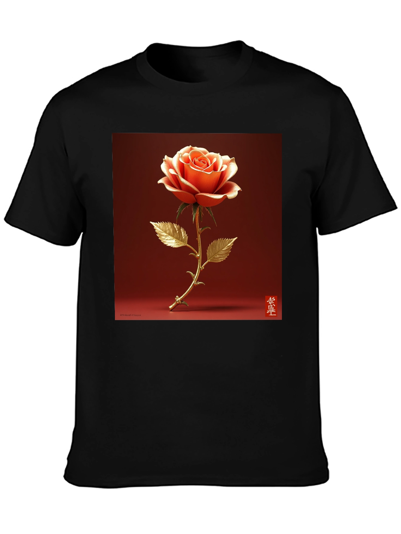 Elegant Rose Graphic Tee - Stylish Black T-Shirt