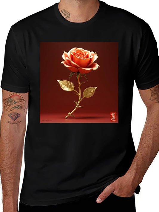 Elegant Rose Graphic Tee - Stylish Black T-Shirt