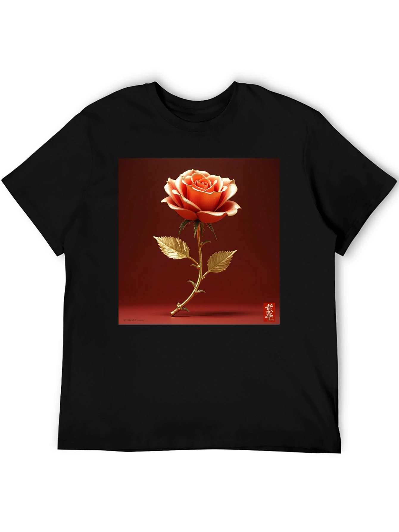 Elegant Rose Graphic Tee - Stylish Black T-Shirt
