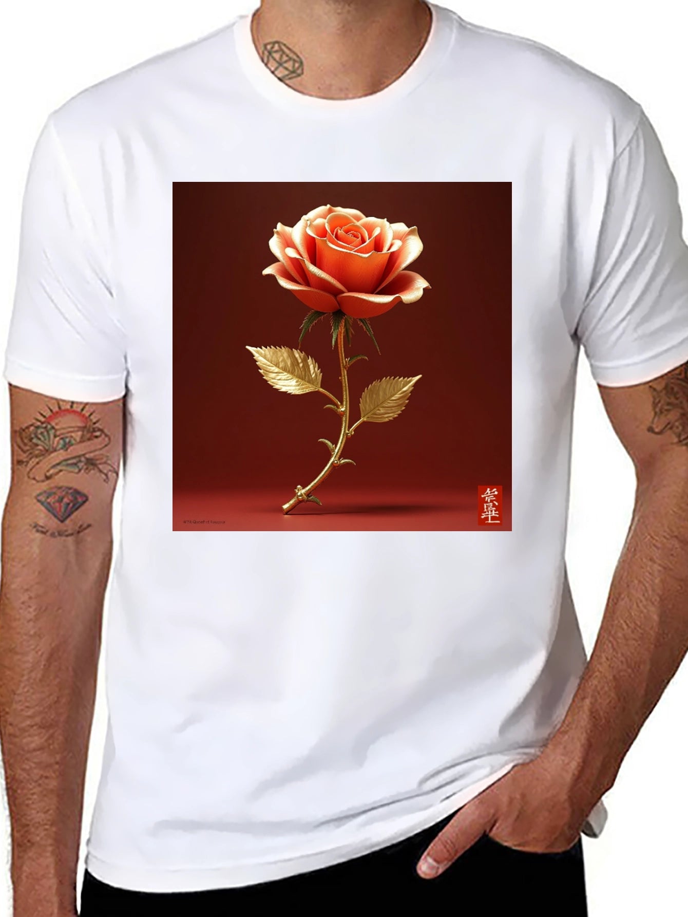Elegant Rose Graphic Tee - Stylish Black T-Shirt