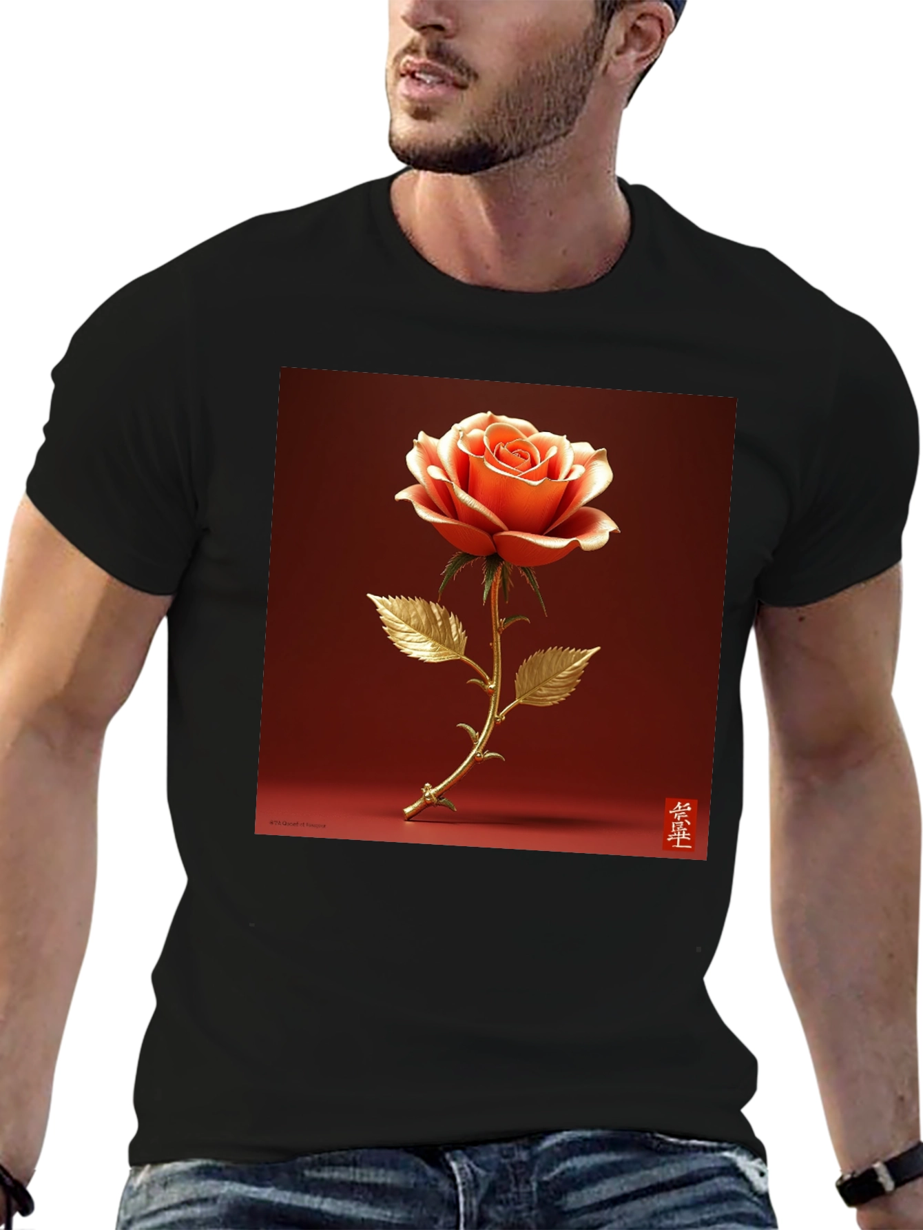 Elegant Rose Graphic Tee - Stylish Black T-Shirt