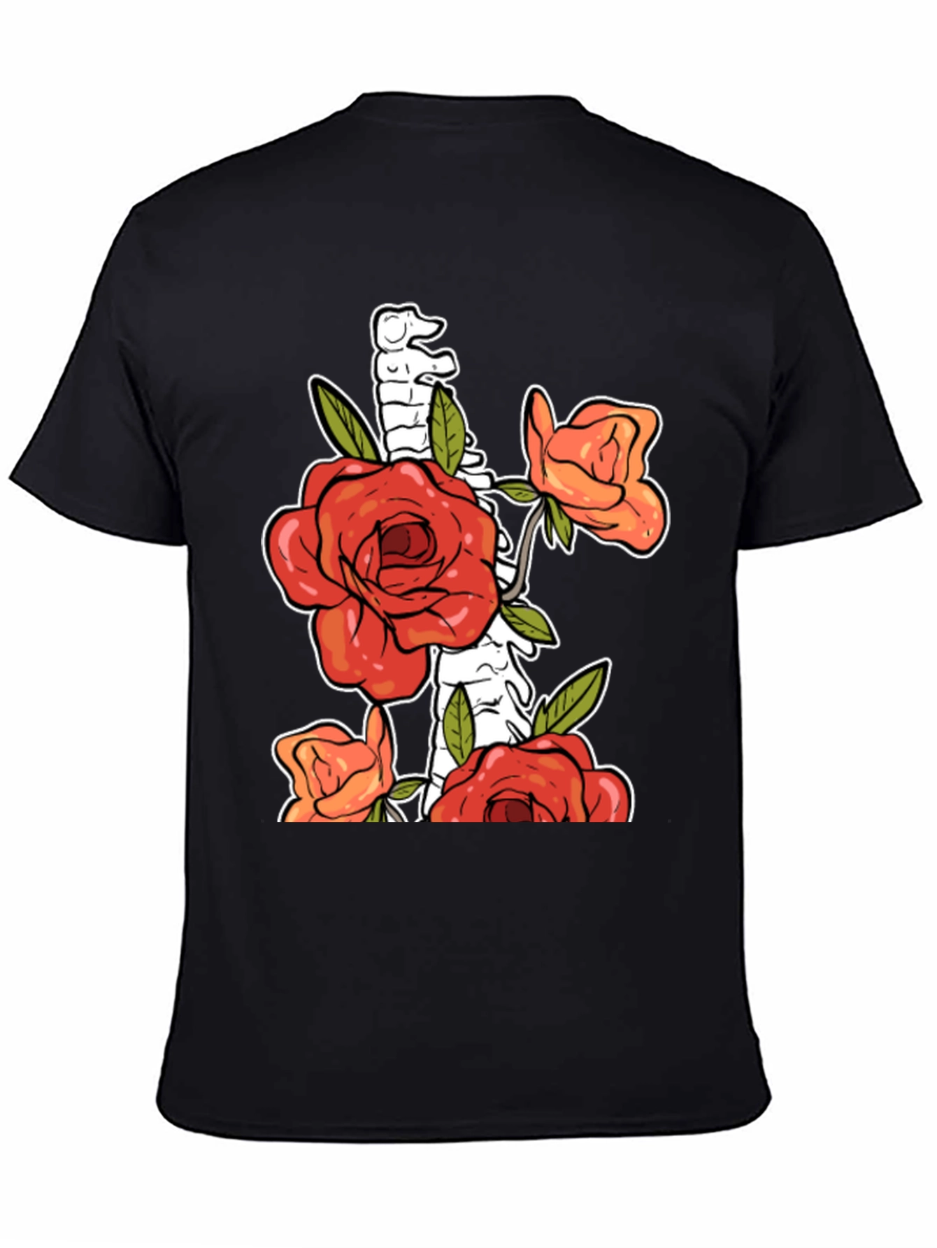 Floral Spine Graphic Tee - Unique Black T-Shirt