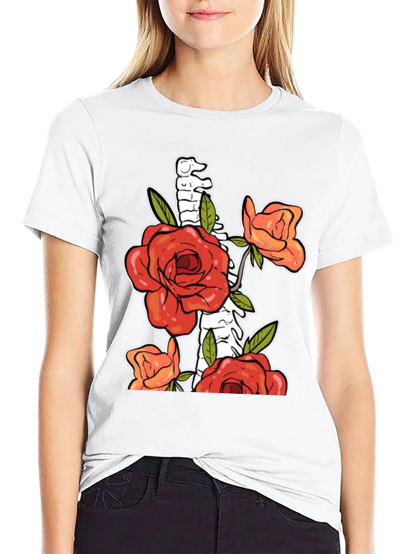 Floral Spine Graphic Tee - Unique Black T-Shirt