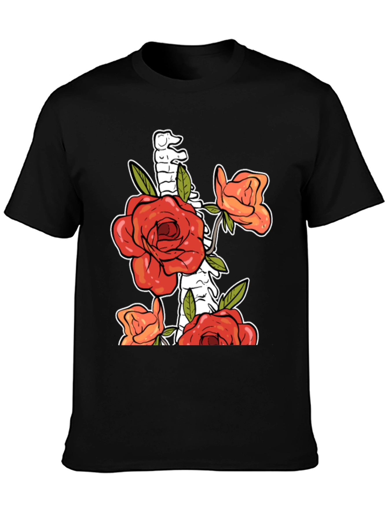 Floral Spine Graphic Tee - Unique Black T-Shirt