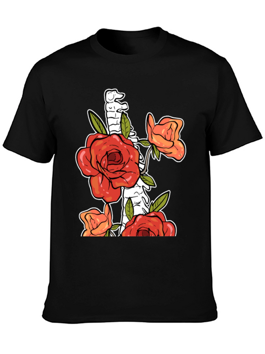 Floral Spine Graphic Tee - Unique Black T-Shirt