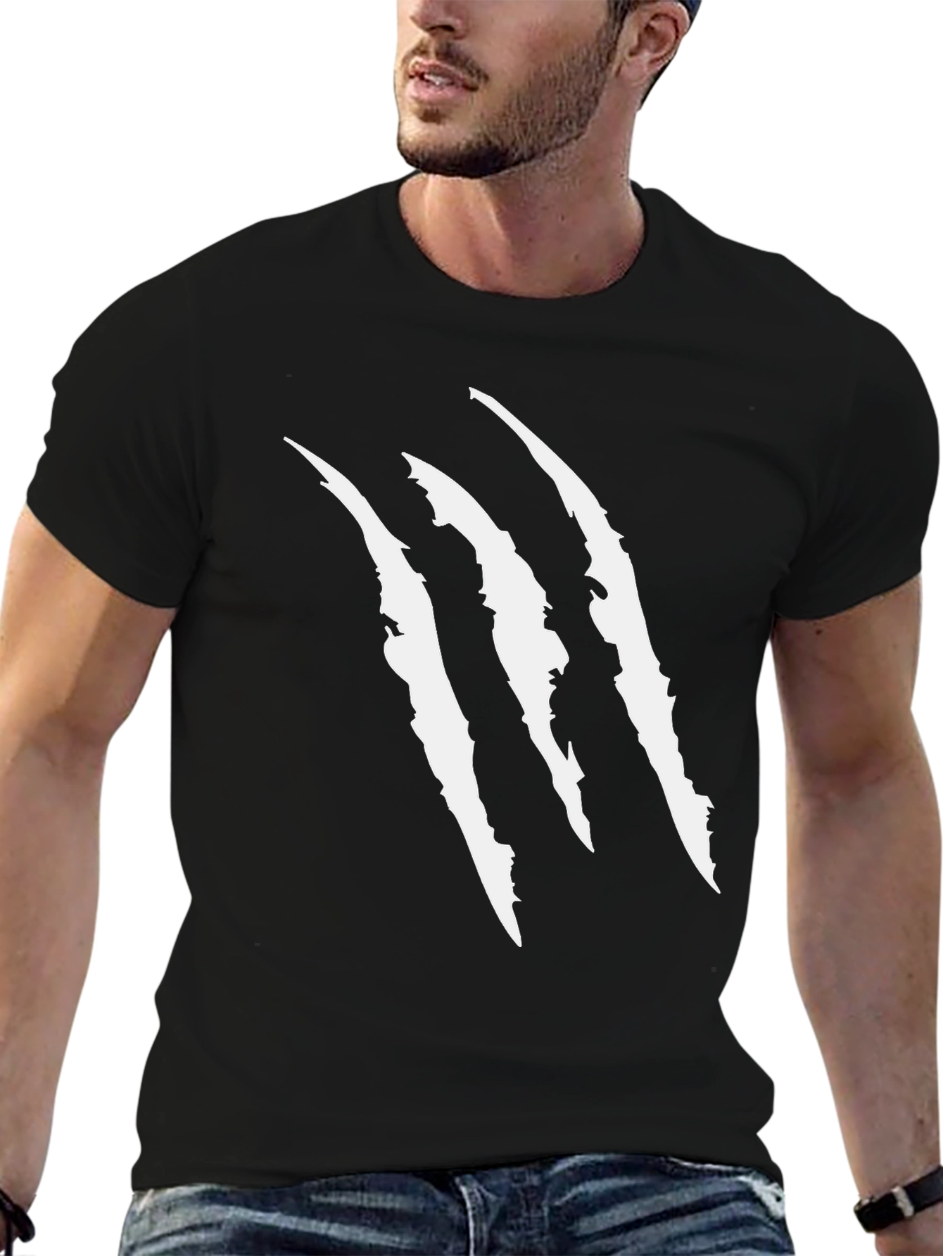 Claw Mark Graphic Tee - Black Cotton Casual Top
