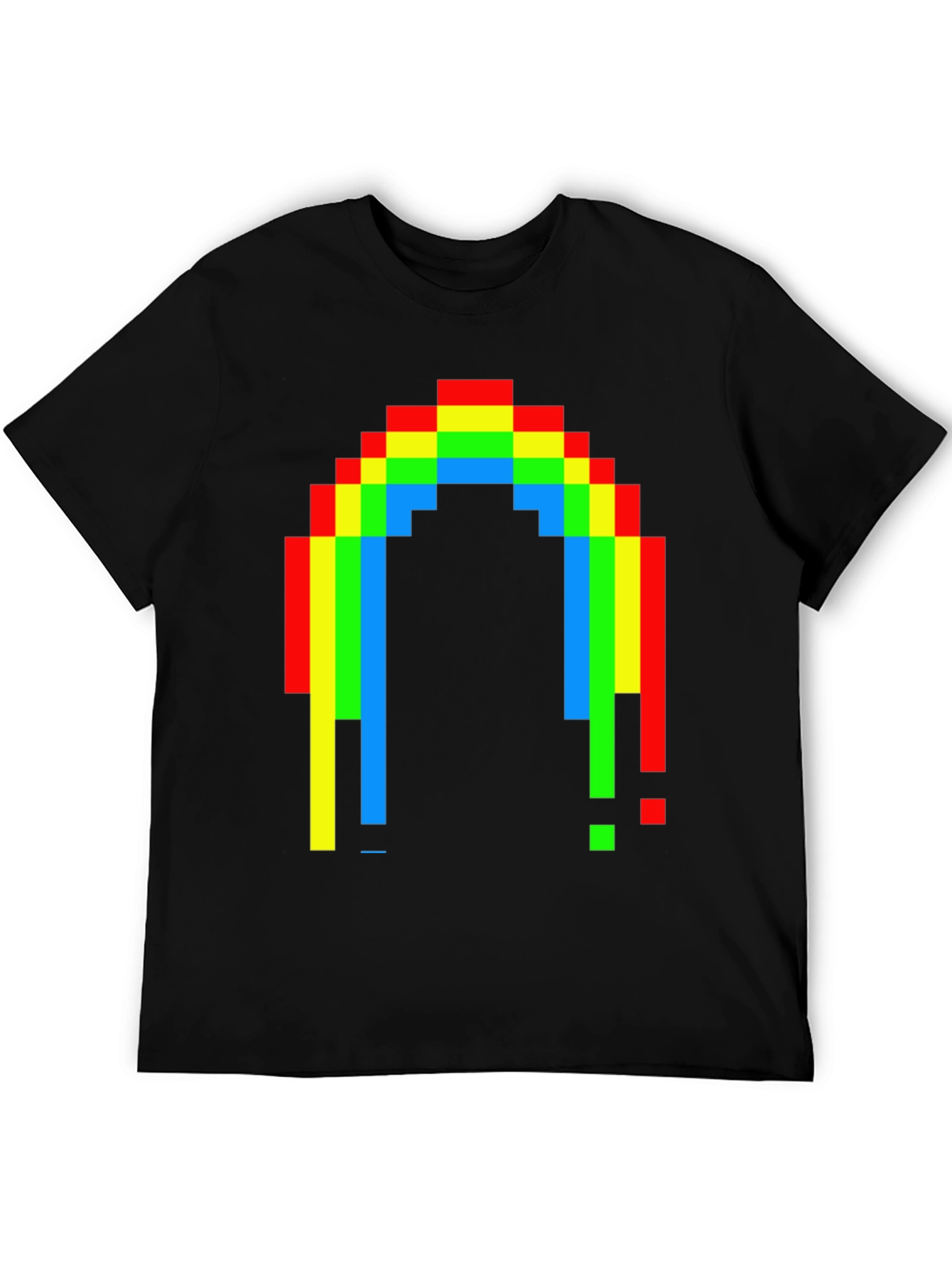 Pixel Rainbow Graphic Tee - Black Cotton Blend