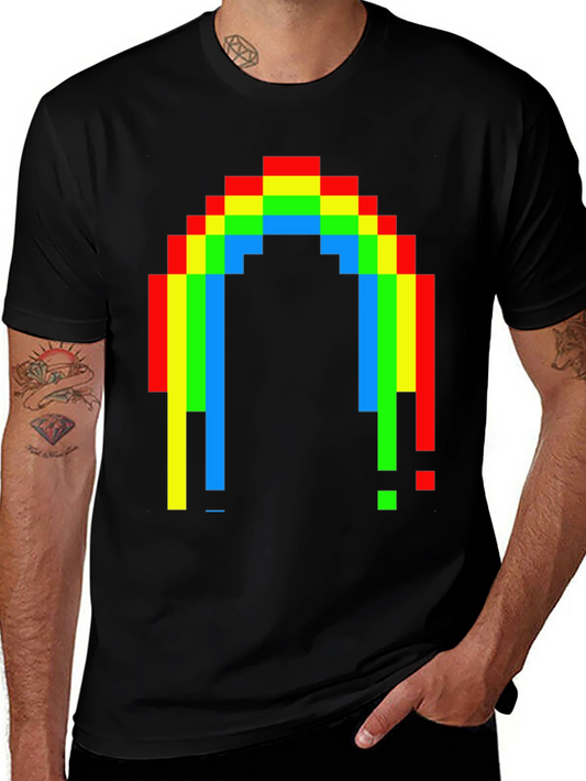 Pixel Rainbow Graphic Tee - Black Cotton Blend
