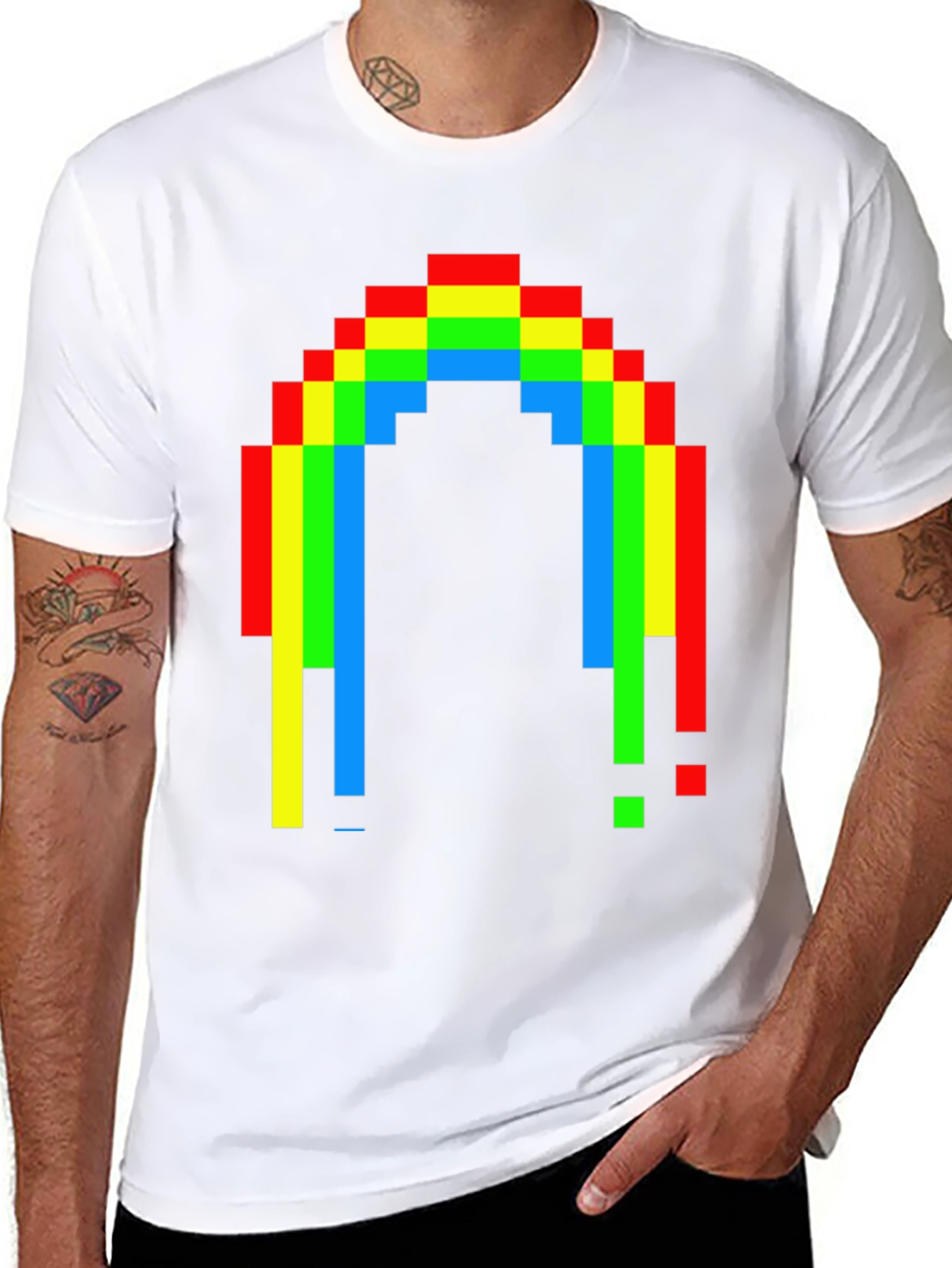 Pixel Rainbow Graphic Tee - Black Cotton Blend