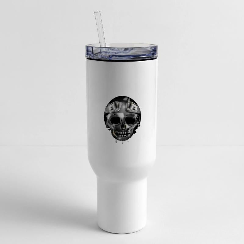 Chrome skull with retro motorcycle helmet