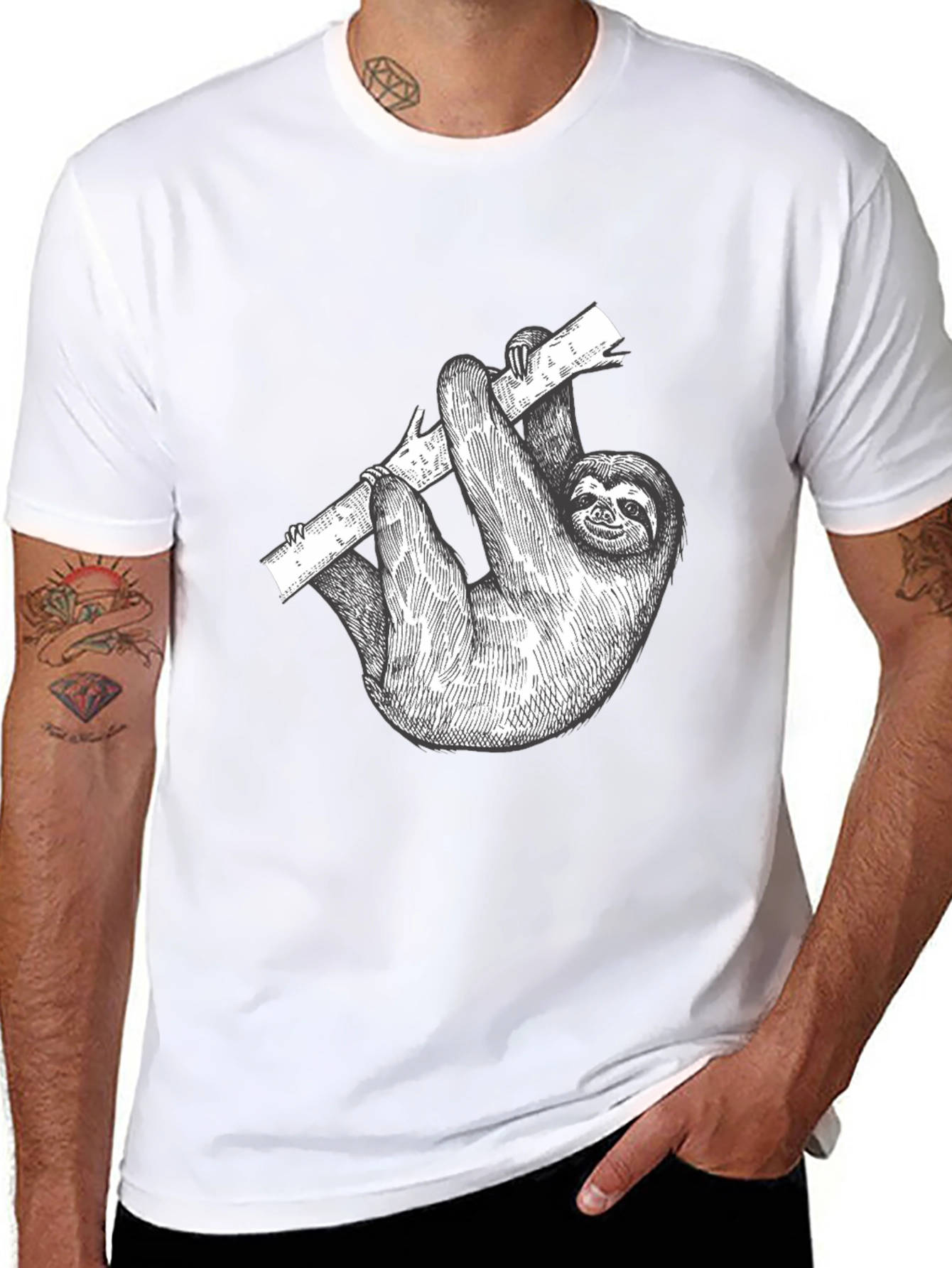 Sloth Graphic Print Mens Black T-Shirt
