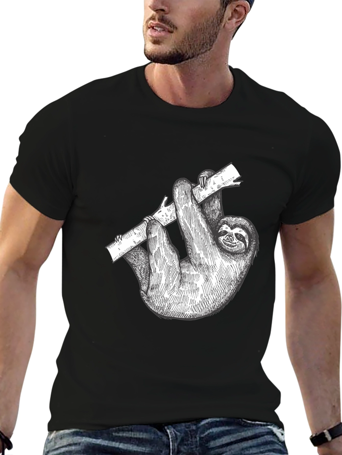 Sloth Graphic Print Mens Black T-Shirt
