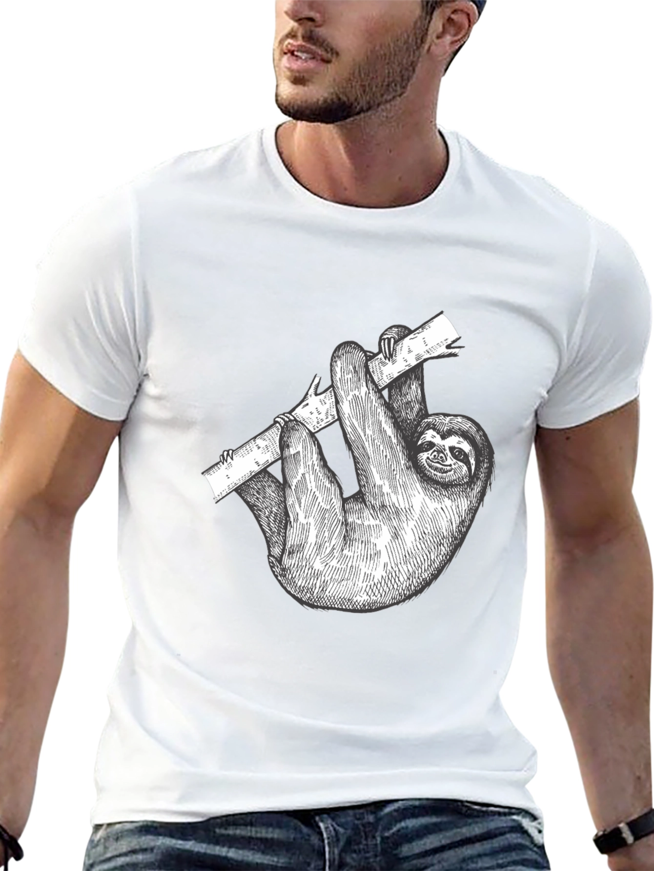 Sloth Graphic Print Mens Black T-Shirt