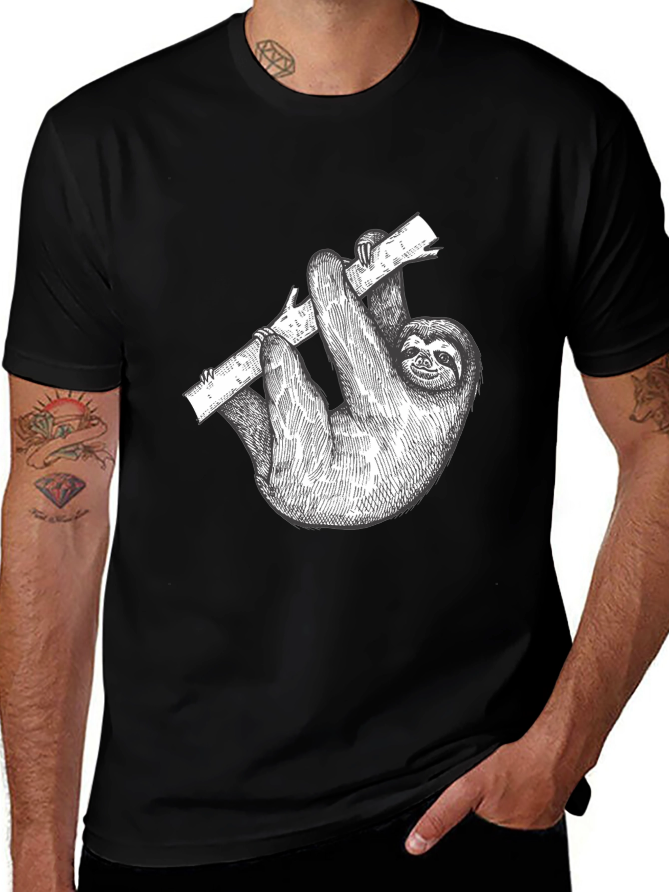Sloth Graphic Print Mens Black T-Shirt