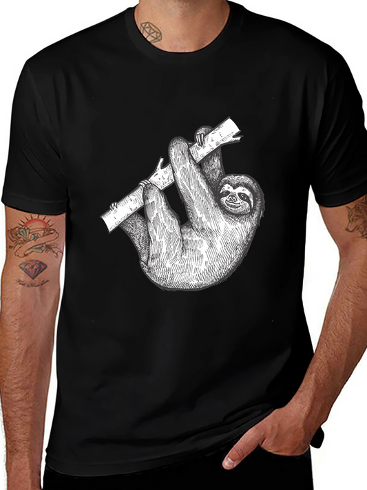Sloth Graphic Print Mens Black T-Shirt