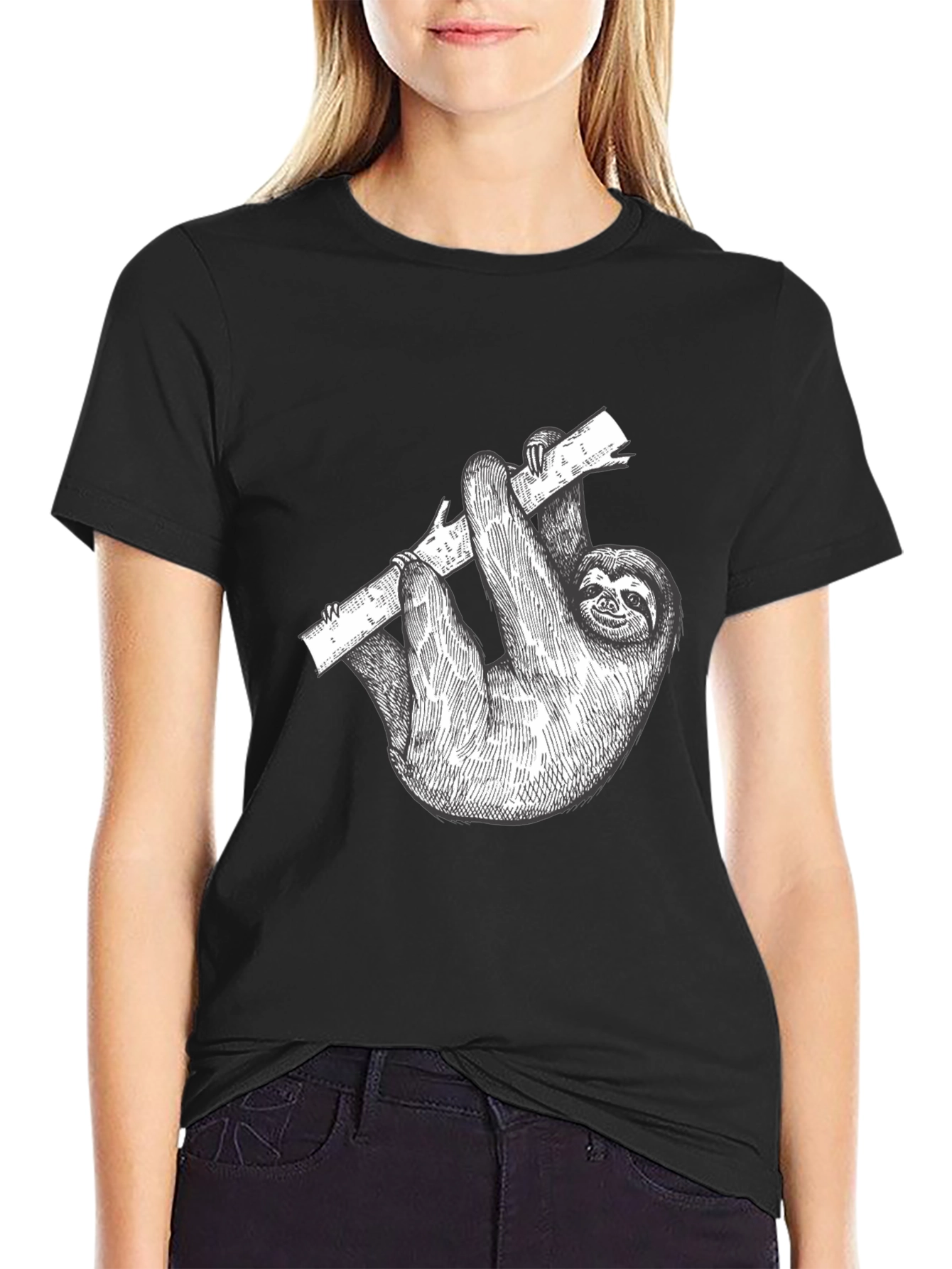 Sloth Graphic Print Mens Black T-Shirt