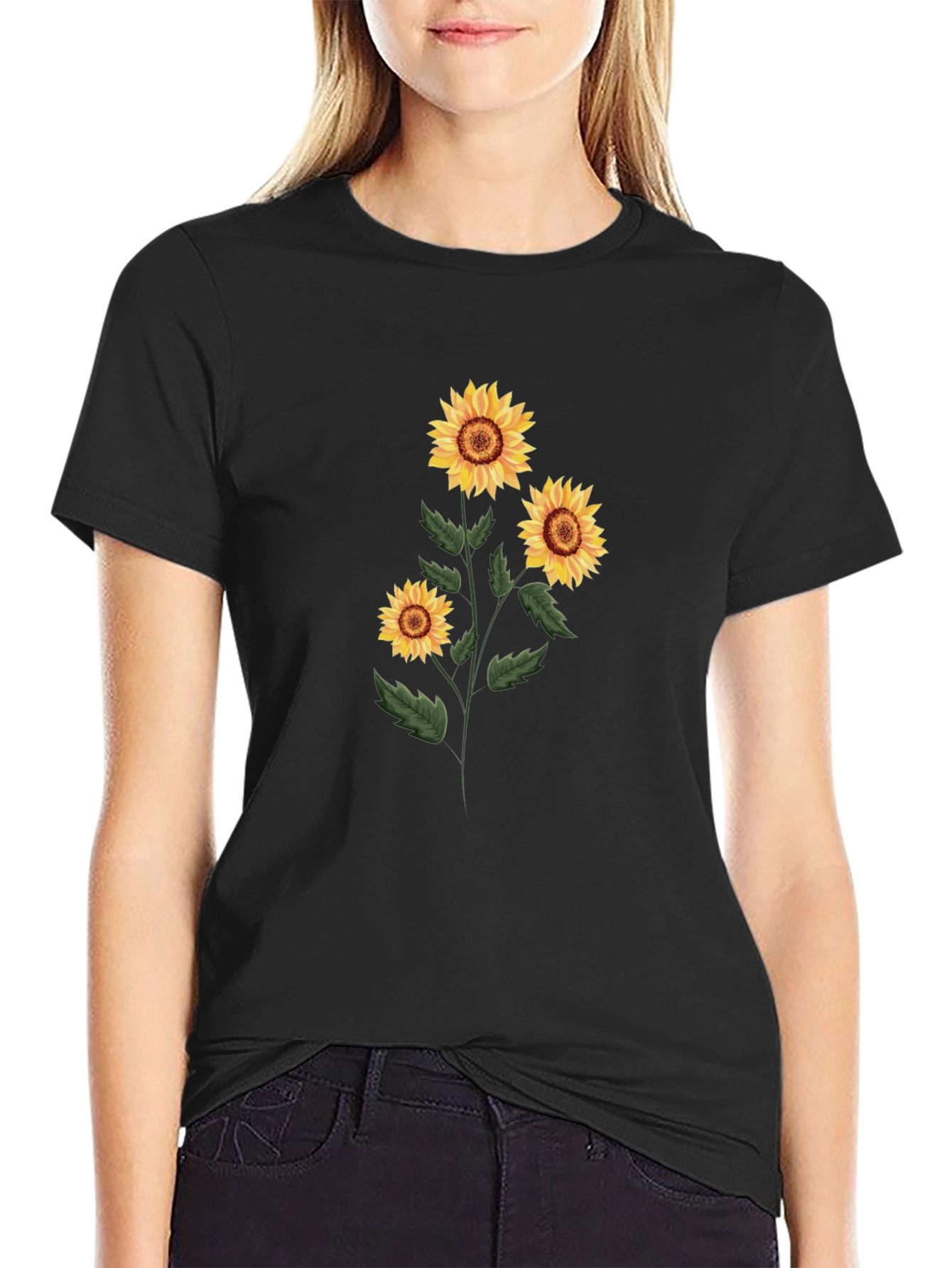 Sunflower Graphic Tee - Black Cotton T-Shirt