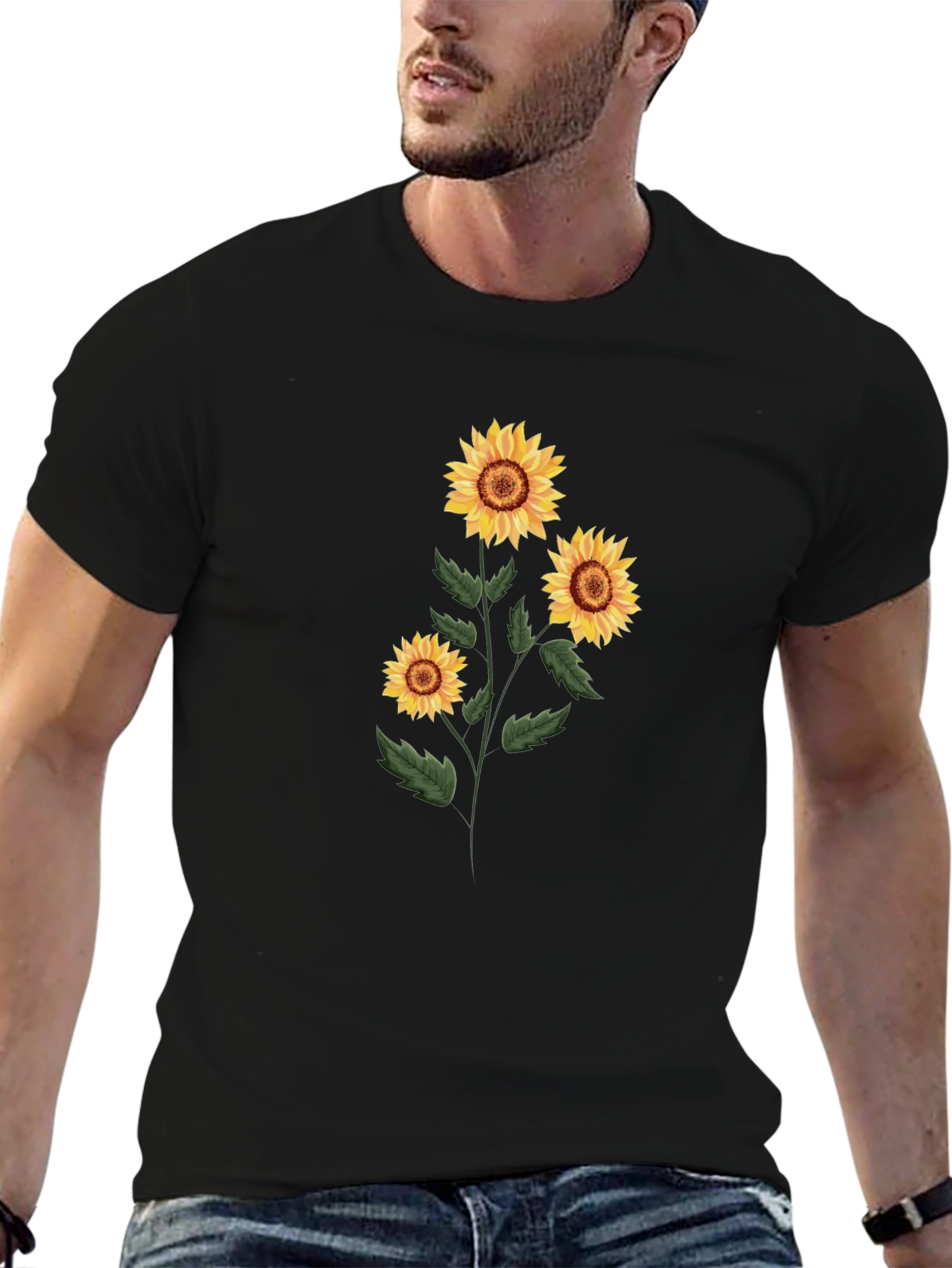 Sunflower Graphic Tee - Black Cotton T-Shirt