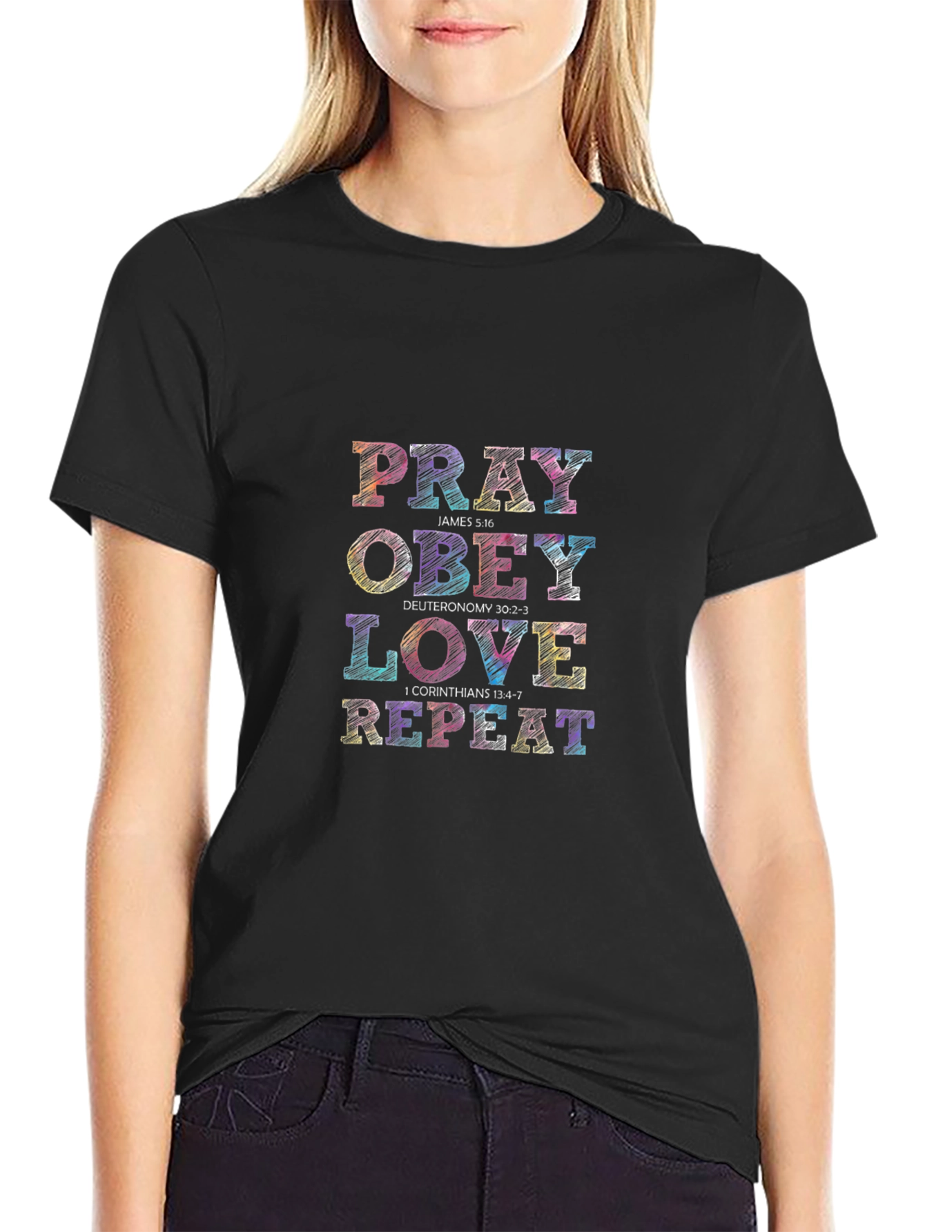 Pray Obey Love Repeat Graphic T-Shirt